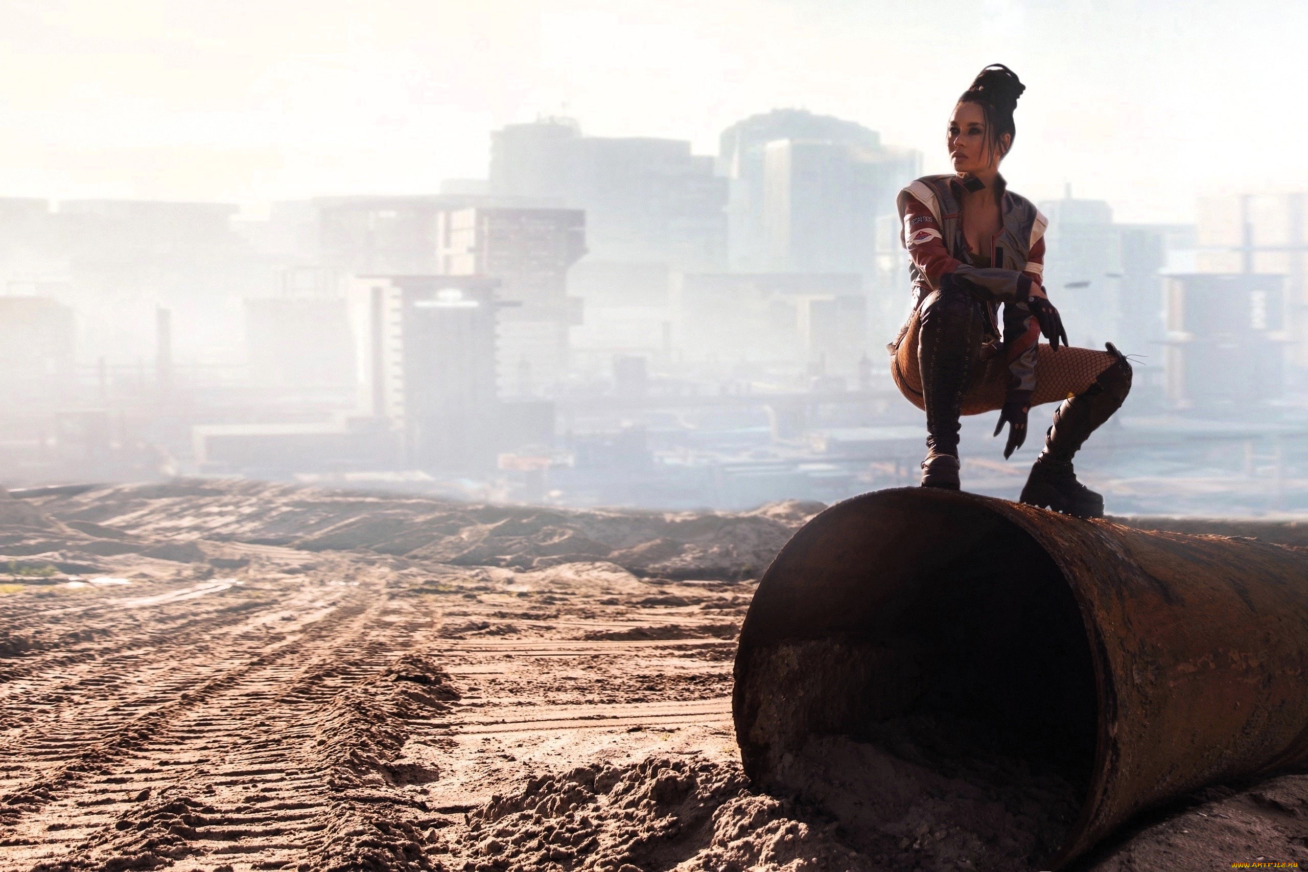 девушки, анна, шаховская, образ, косплей, наряд, труба, песок, туман, развалины