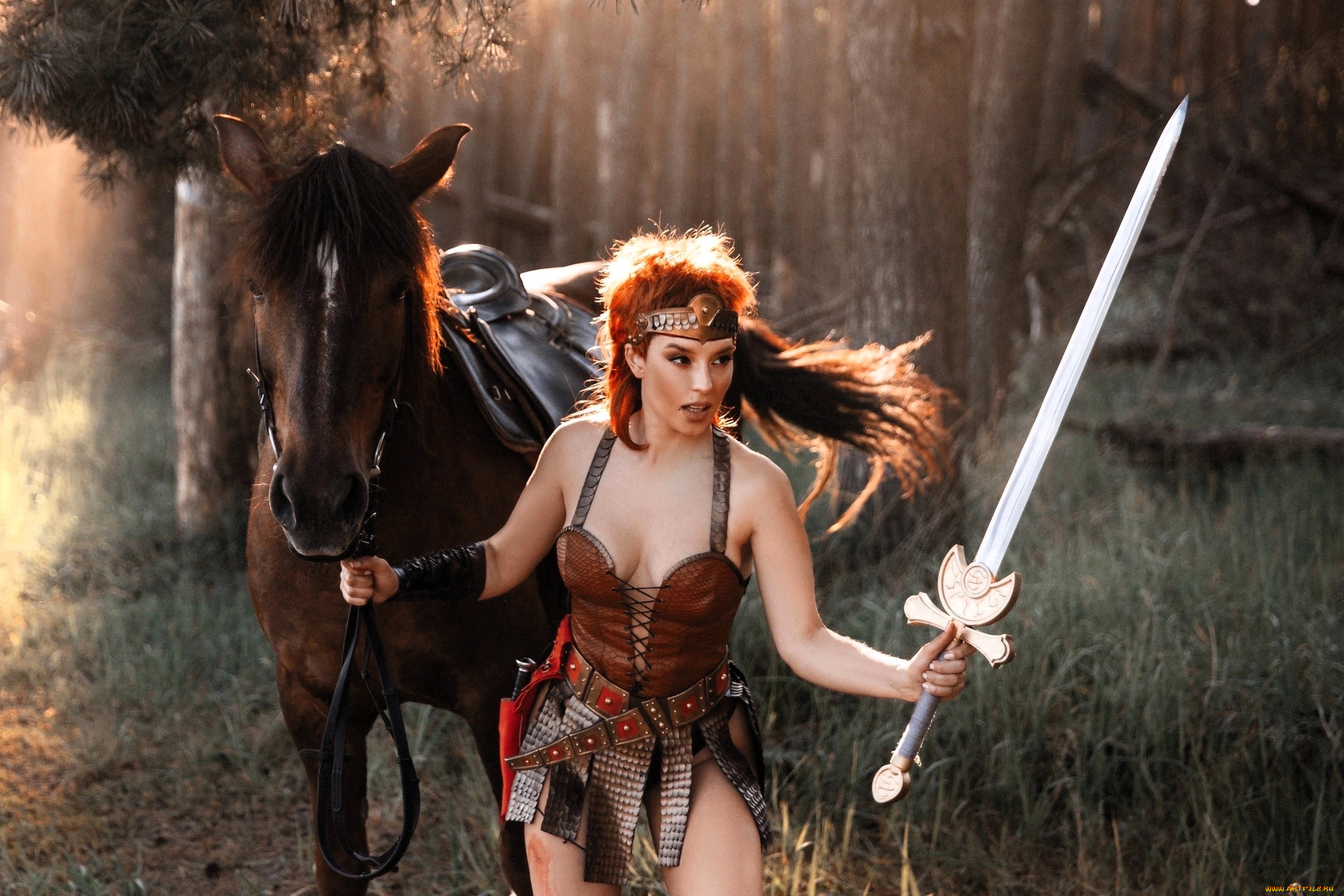 девушки, анна, шаховская, образ, косплей, наряд, меч, лошадь