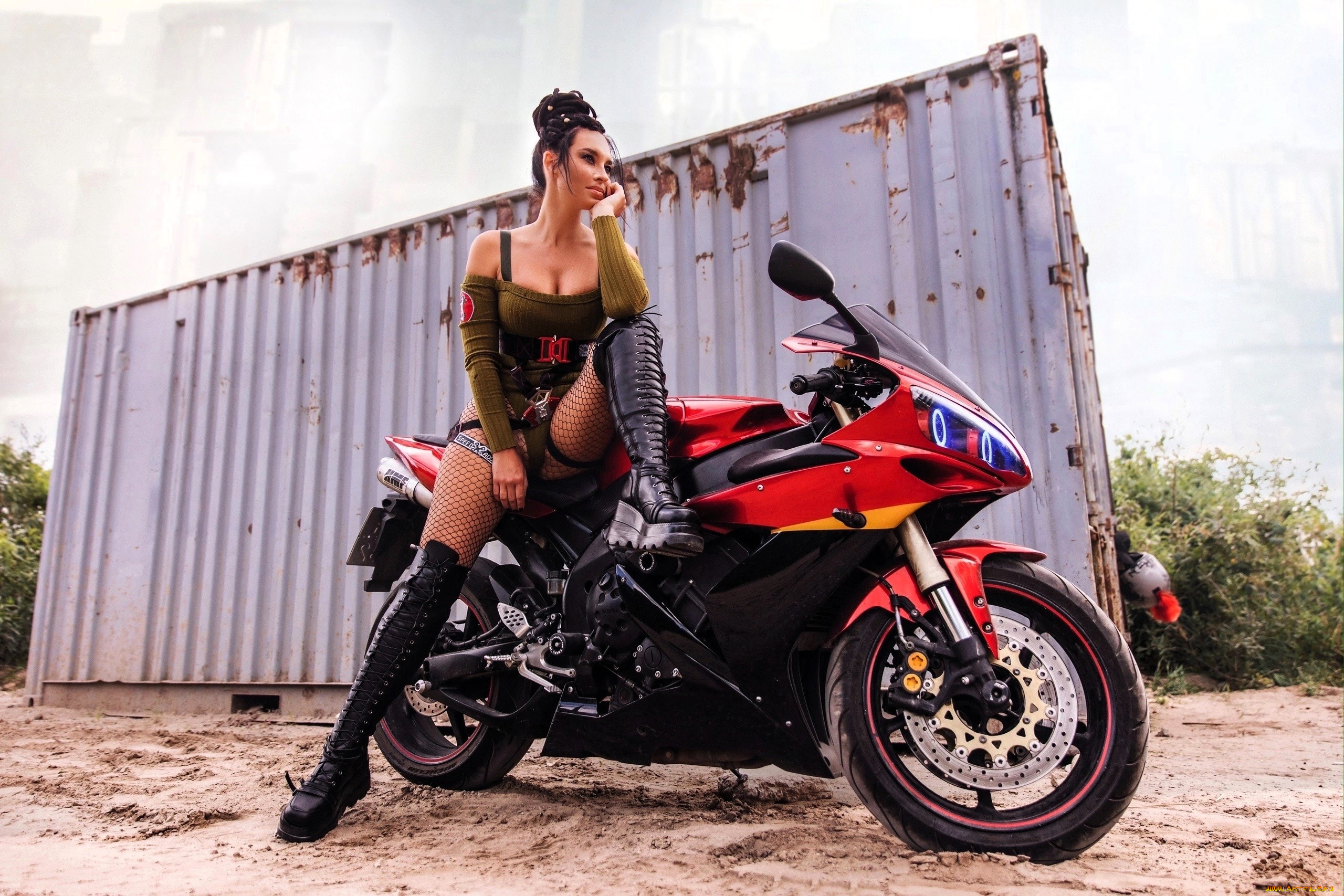 девушки, анна, шаховская, образ, косплей, наряд, мотоцикл, контейнер