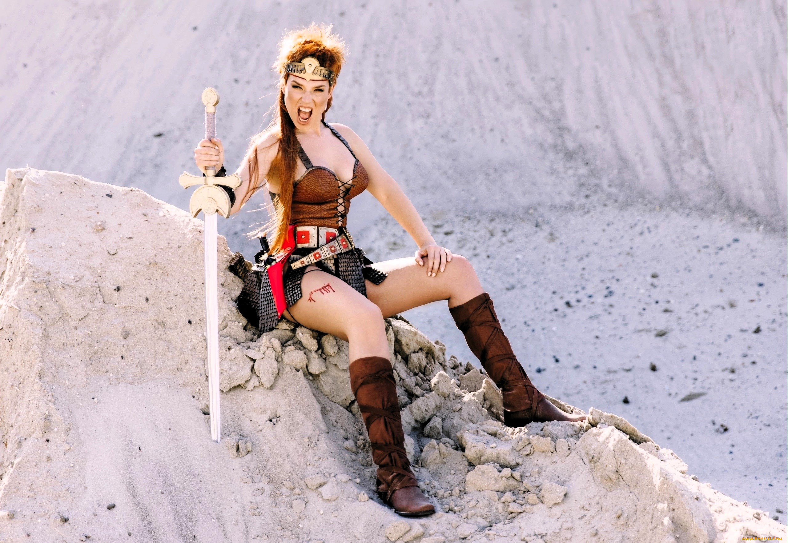 девушки, анна, шаховская, образ, косплей, наряд, меч, скалы