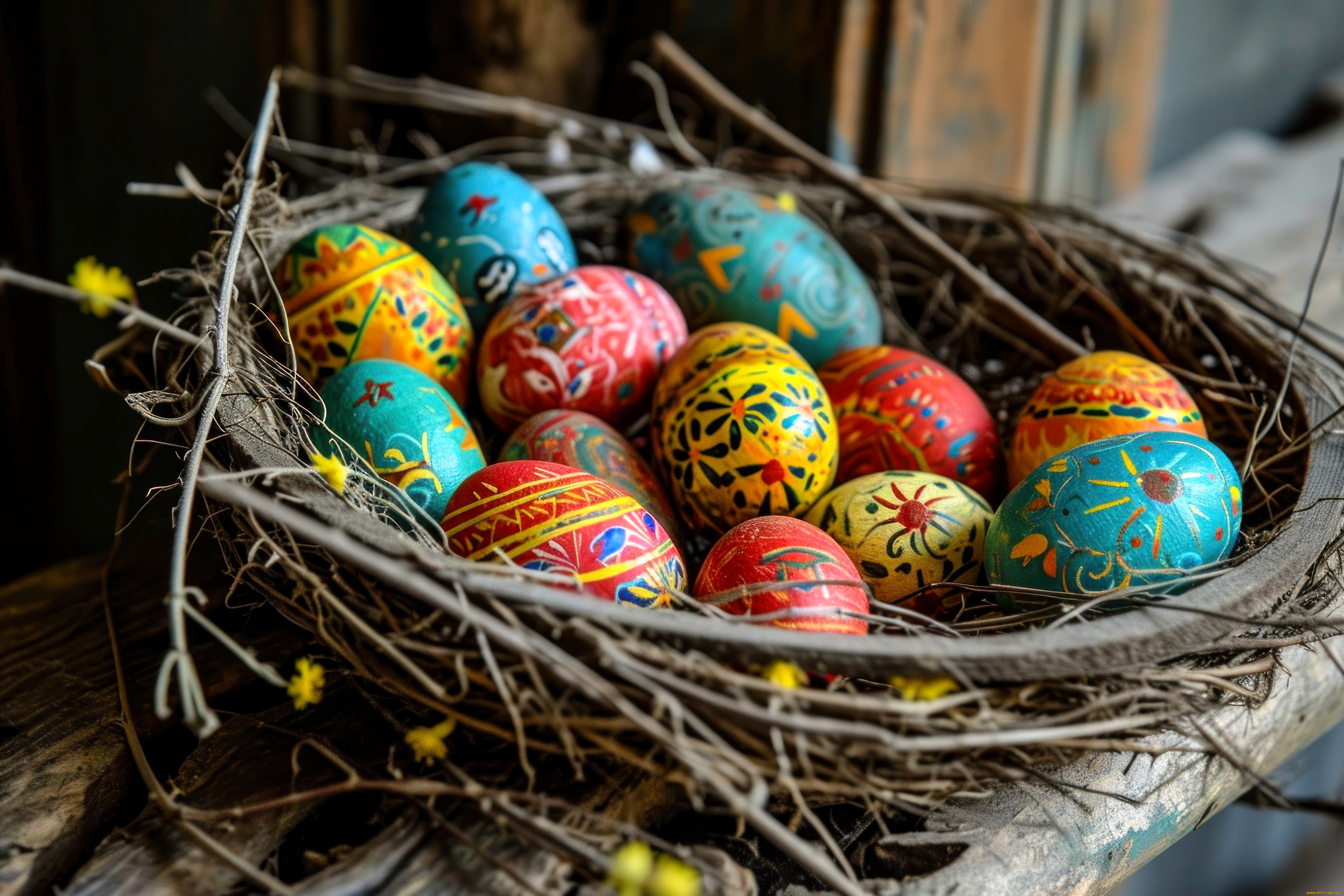 праздничные, пасха, гнездо, яйца
