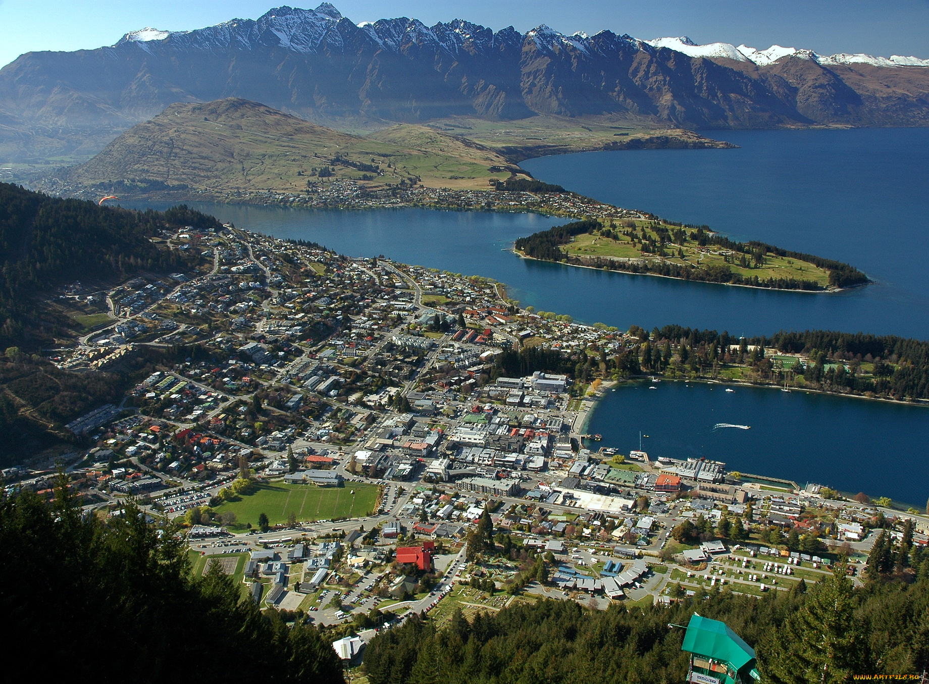 города, панорамы, новая, зеландия, queenstown
