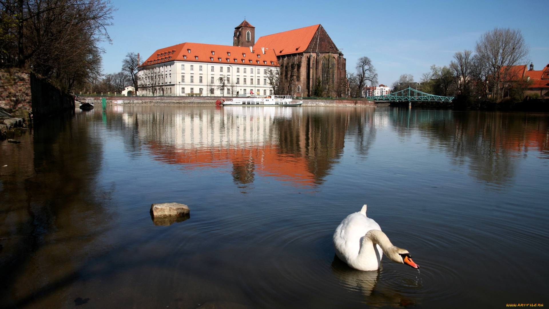 города, здания, дома, лебедь, польша, sand, island, wroclaw