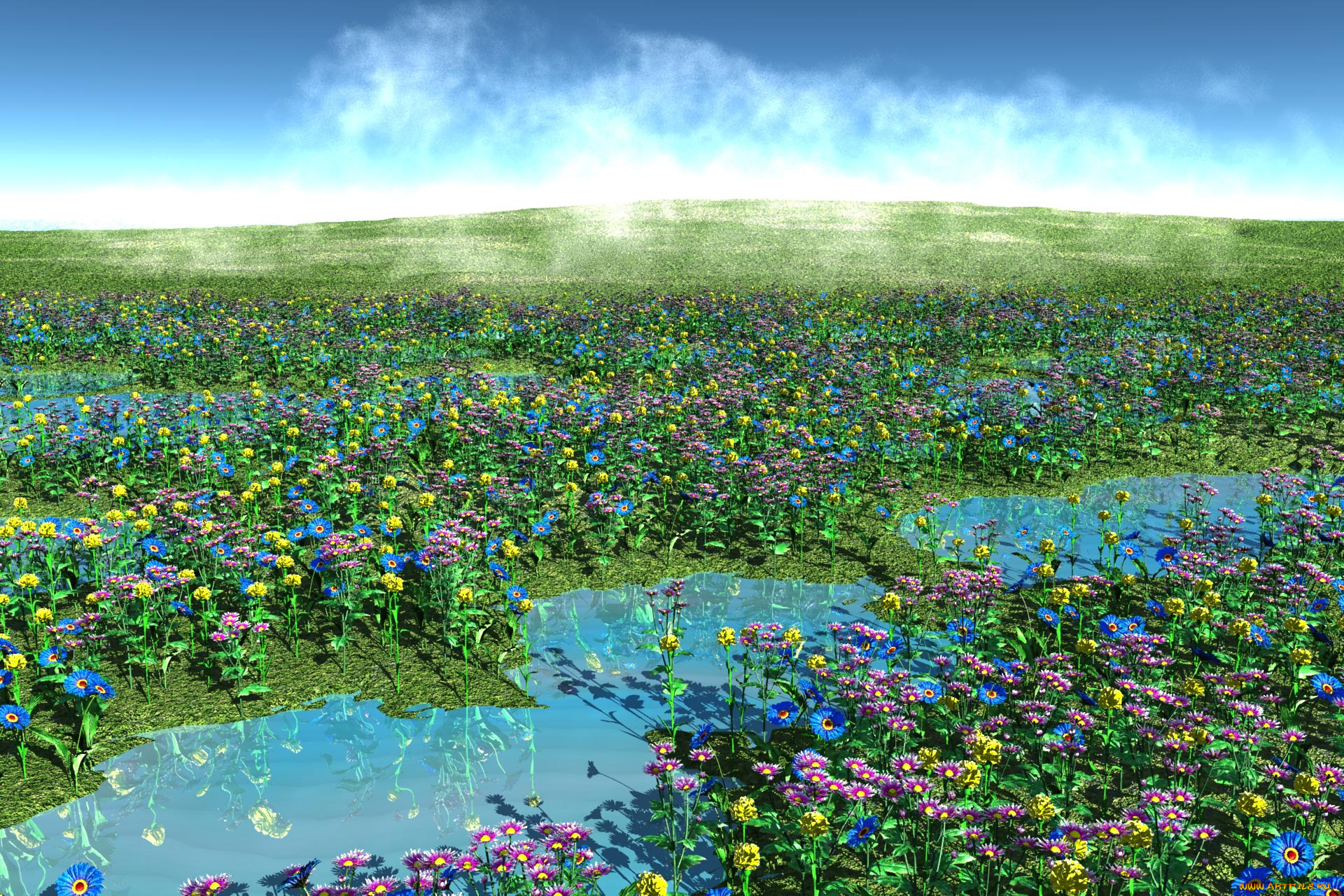 3д, графика, flowers, цветы, вода