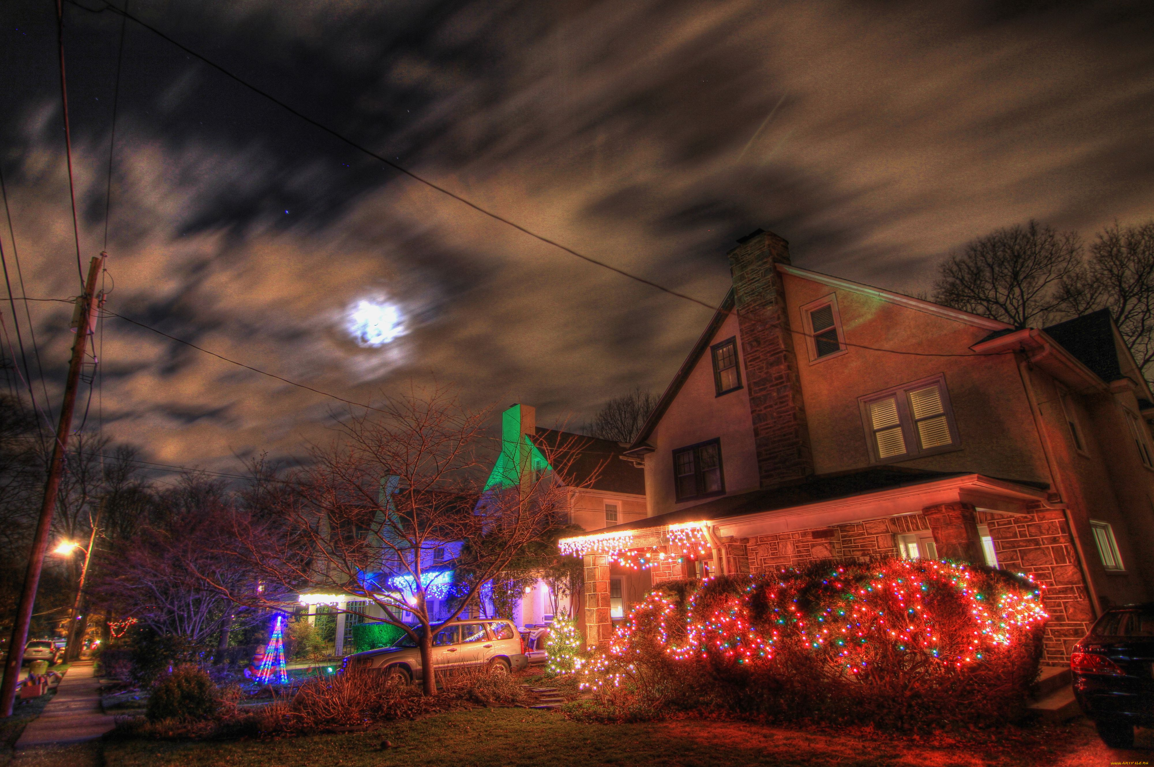 города, здания, дома, иллюминация