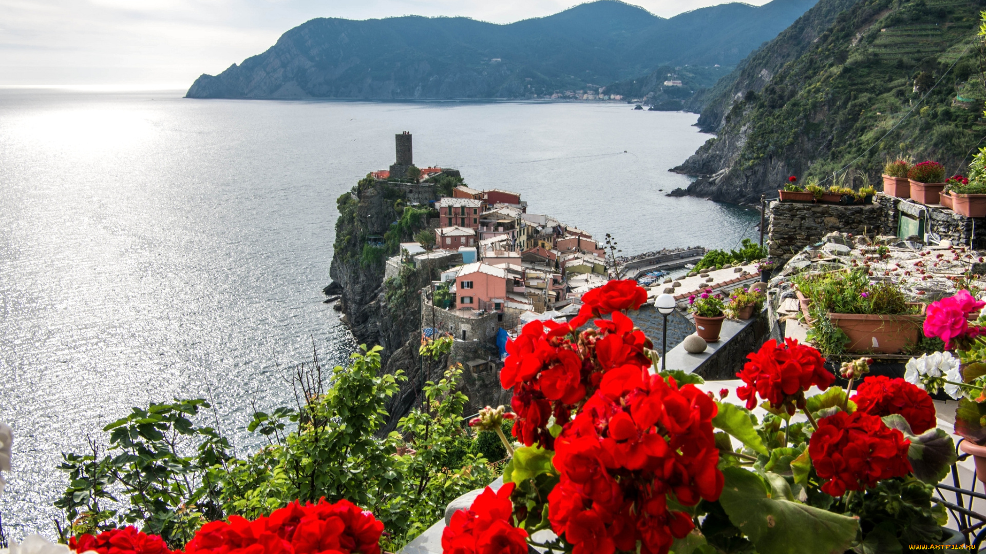 города, амальфийское, и, лигурийское, побережье, , италия, цветы, вернацца