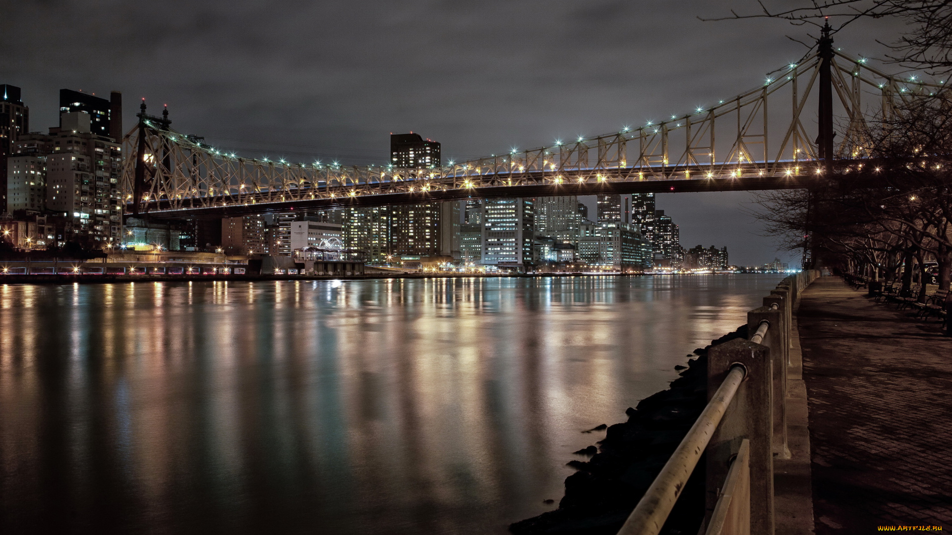 остров, рузвельта, нью-йорк, города, нью-йорк, , сша, река, огни, ночь, нью-йорк, мост, island, остров, рузвельта, roosevelt