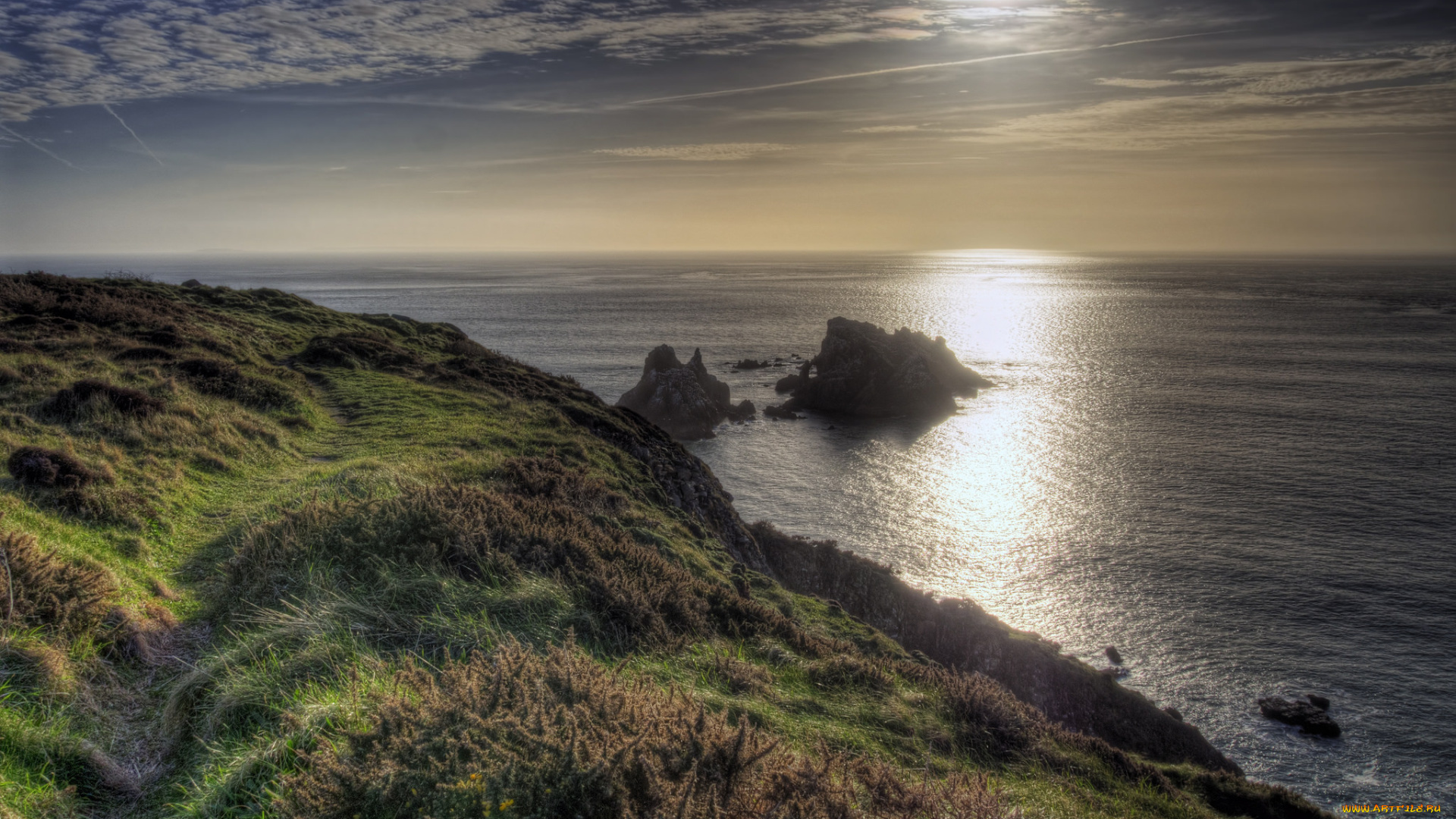 природа, восходы, закаты, горизонт, берег, океан