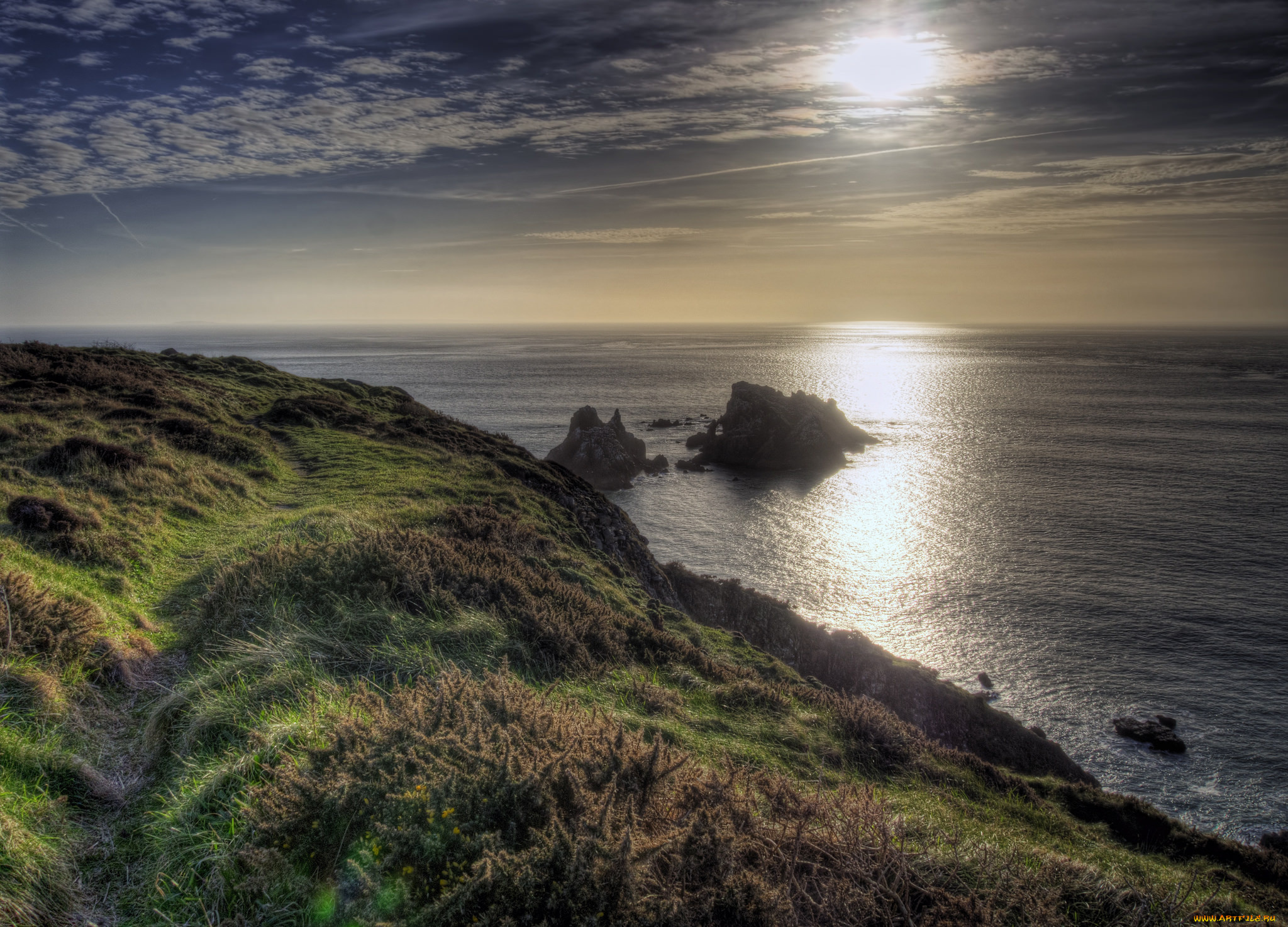 природа, восходы, закаты, горизонт, берег, океан