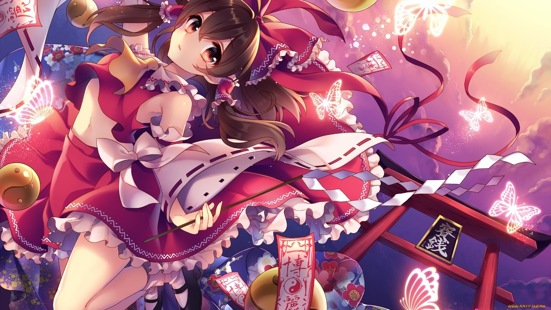 аниме, touhou, фон, взгляд, девушка