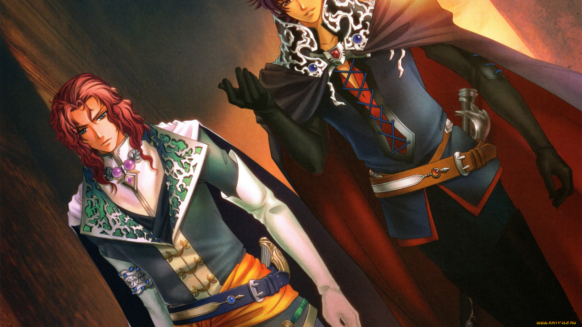 аниме, unknown, , другое, двое, плащ, костюм, перчатки, ремень, воротник, сабля