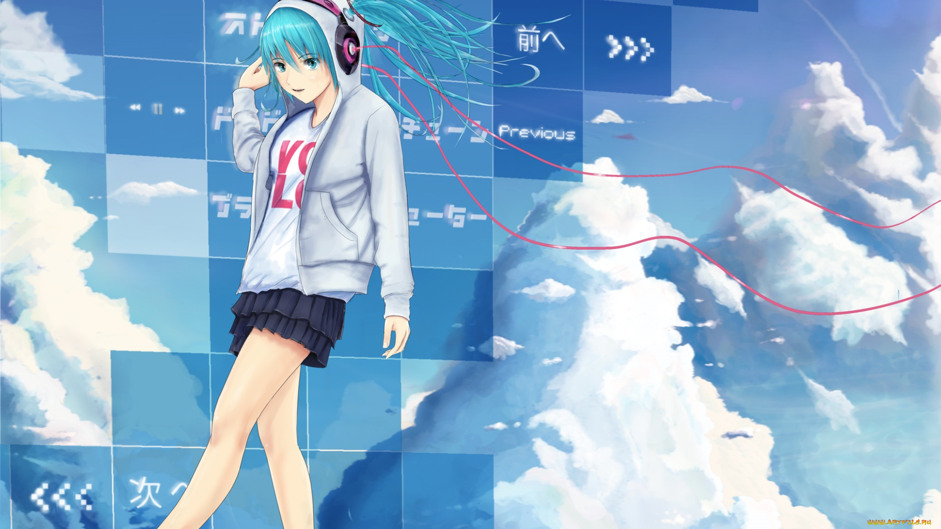 аниме, vocaloid, девушка, взгляд, фон