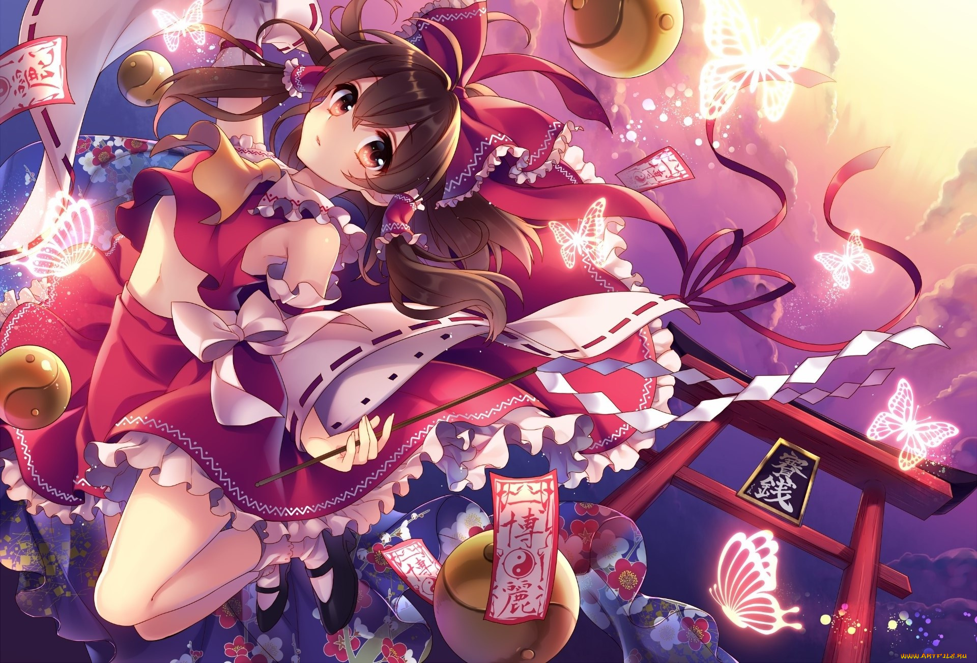 аниме, touhou, фон, взгляд, девушка