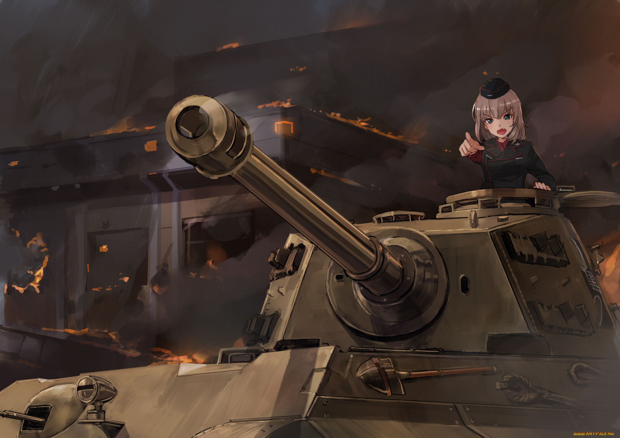 girls, und, panzer, аниме, взгляд, девушка, танк, фон