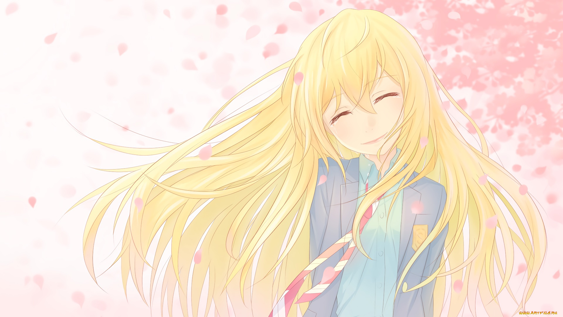 аниме, shigatsu, wa, kimi, no, uso, девушка, взгляд, фон