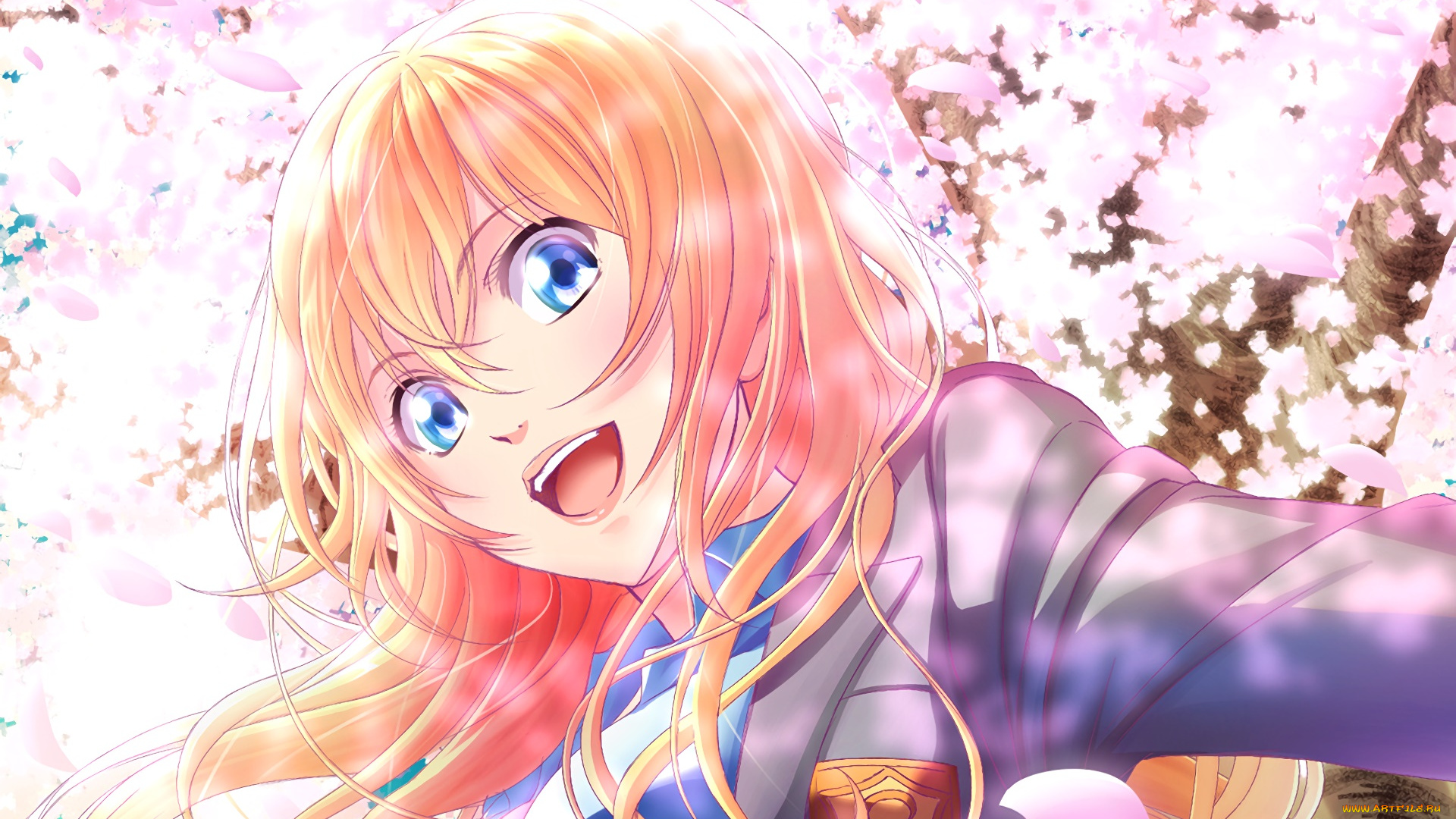 аниме, shigatsu, wa, kimi, no, uso, девушка, взгляд, фон