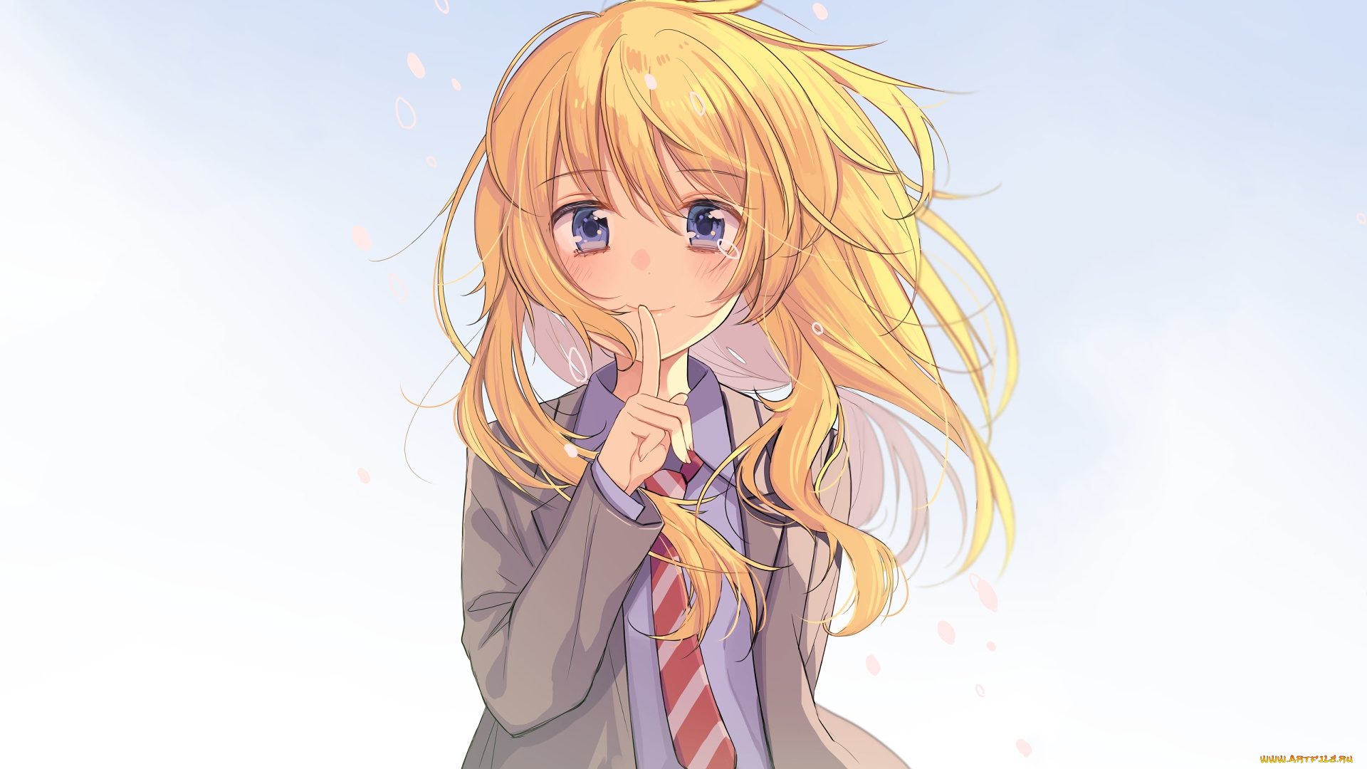 аниме, shigatsu, wa, kimi, no, uso, девушка, взгляд, фон