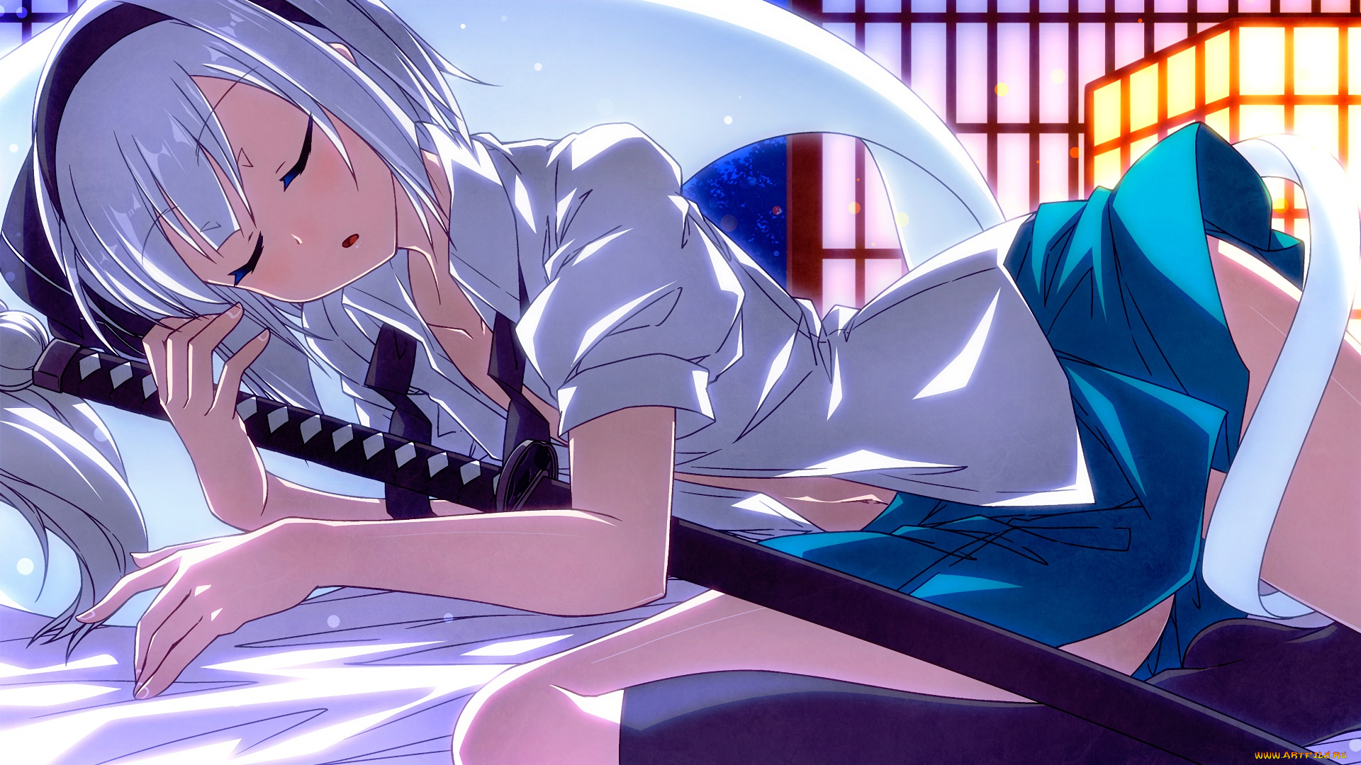 аниме, touhou, девушка, взгляд, фон