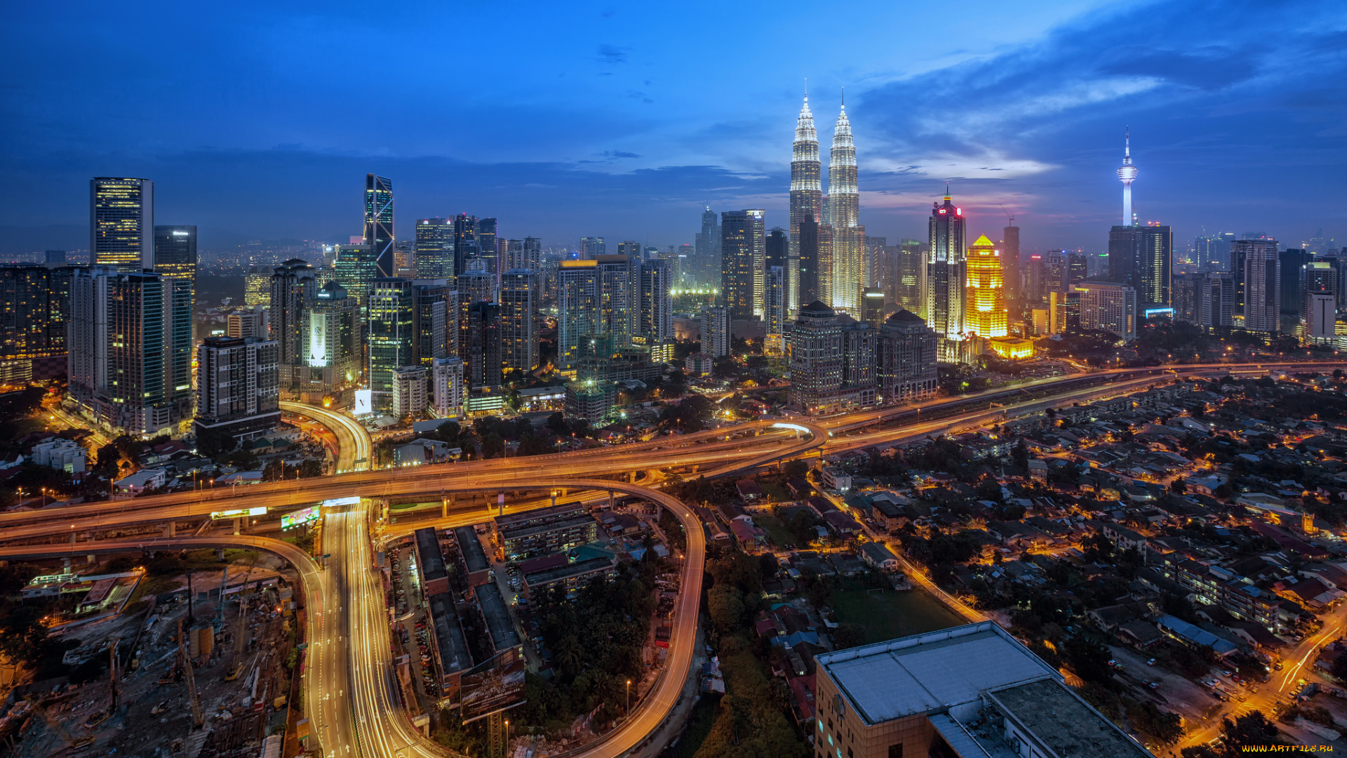 города, куала-лумпур, , малайзия, огни, ночь