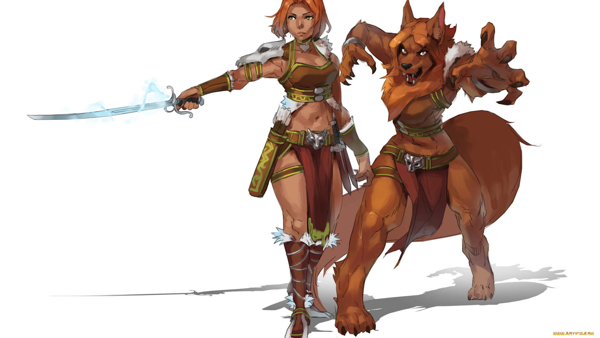 рисованное, комиксы, меч, лис, фон, девушка, униформа