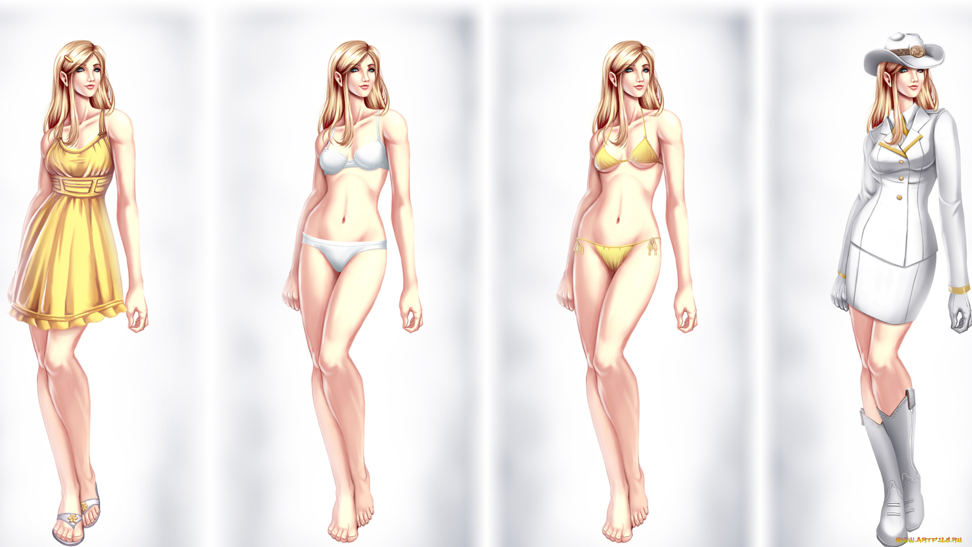 рисованное, люди, одежда, взгляд, фон, девушка