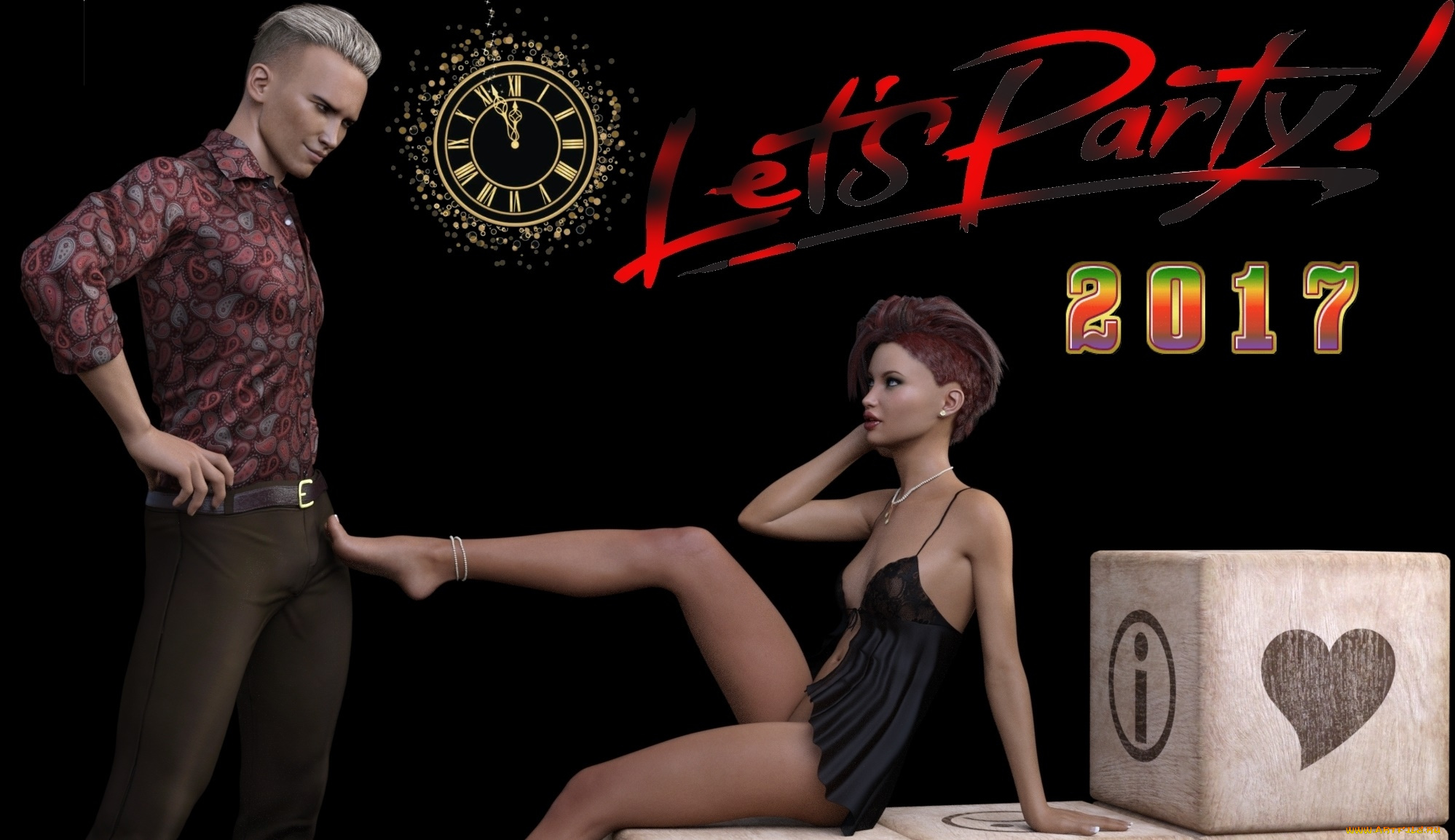 3д, графика, праздники, , holidays, девушка, взгляд, фон, парень