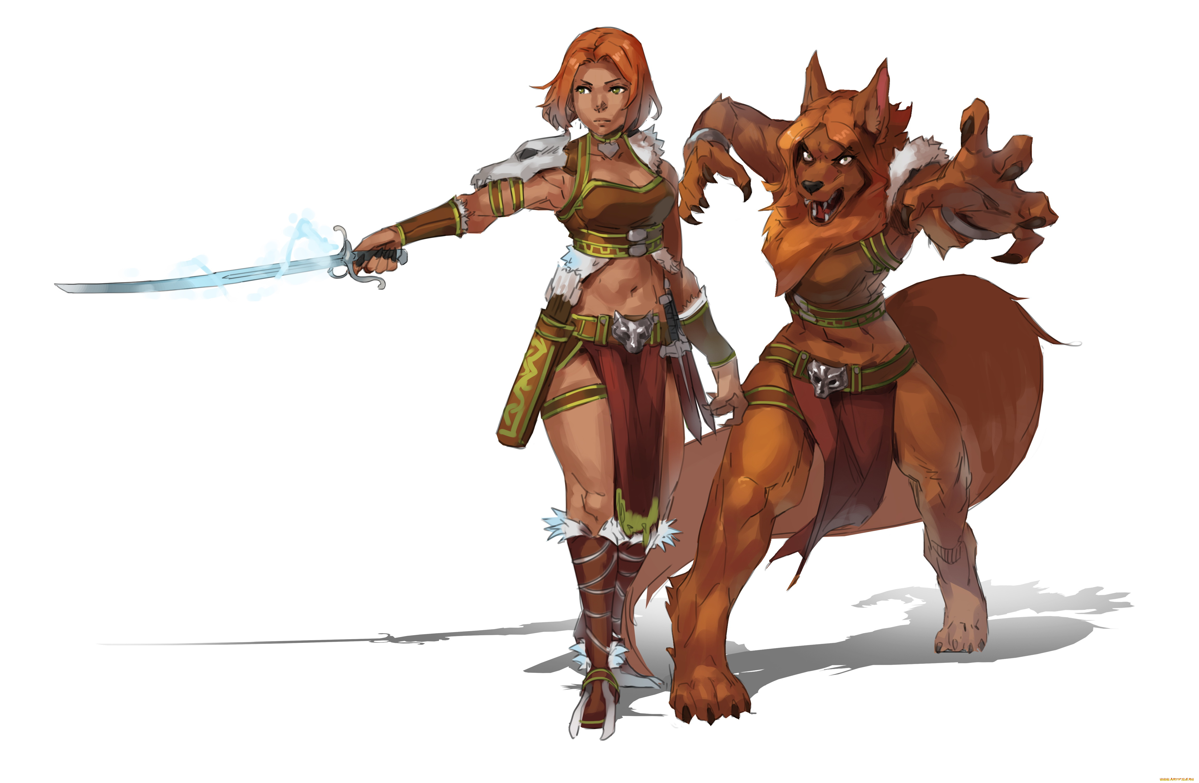 рисованное, комиксы, меч, лис, фон, девушка, униформа