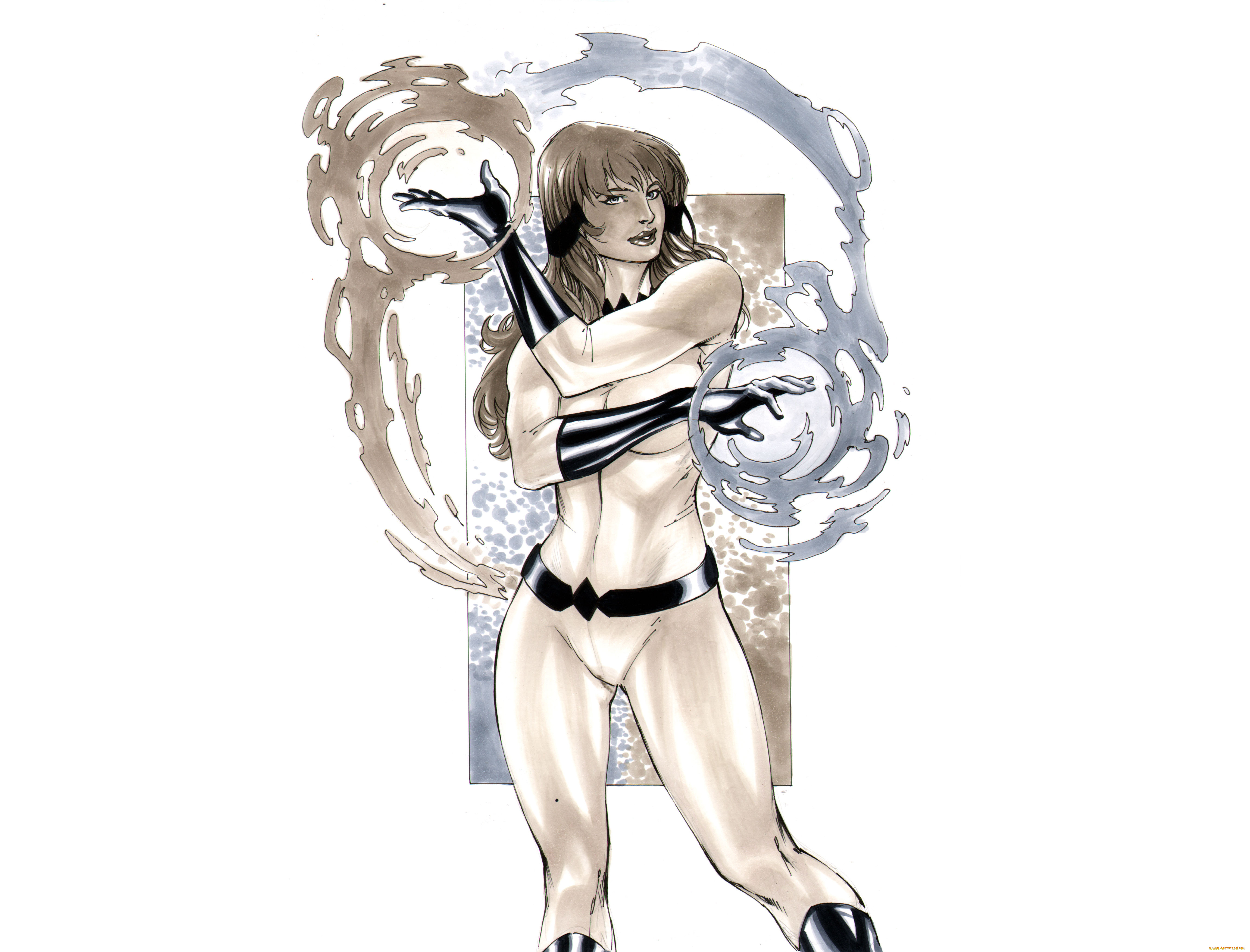 рисованное, комиксы, магия, фон, взгляд, униформа, девушка