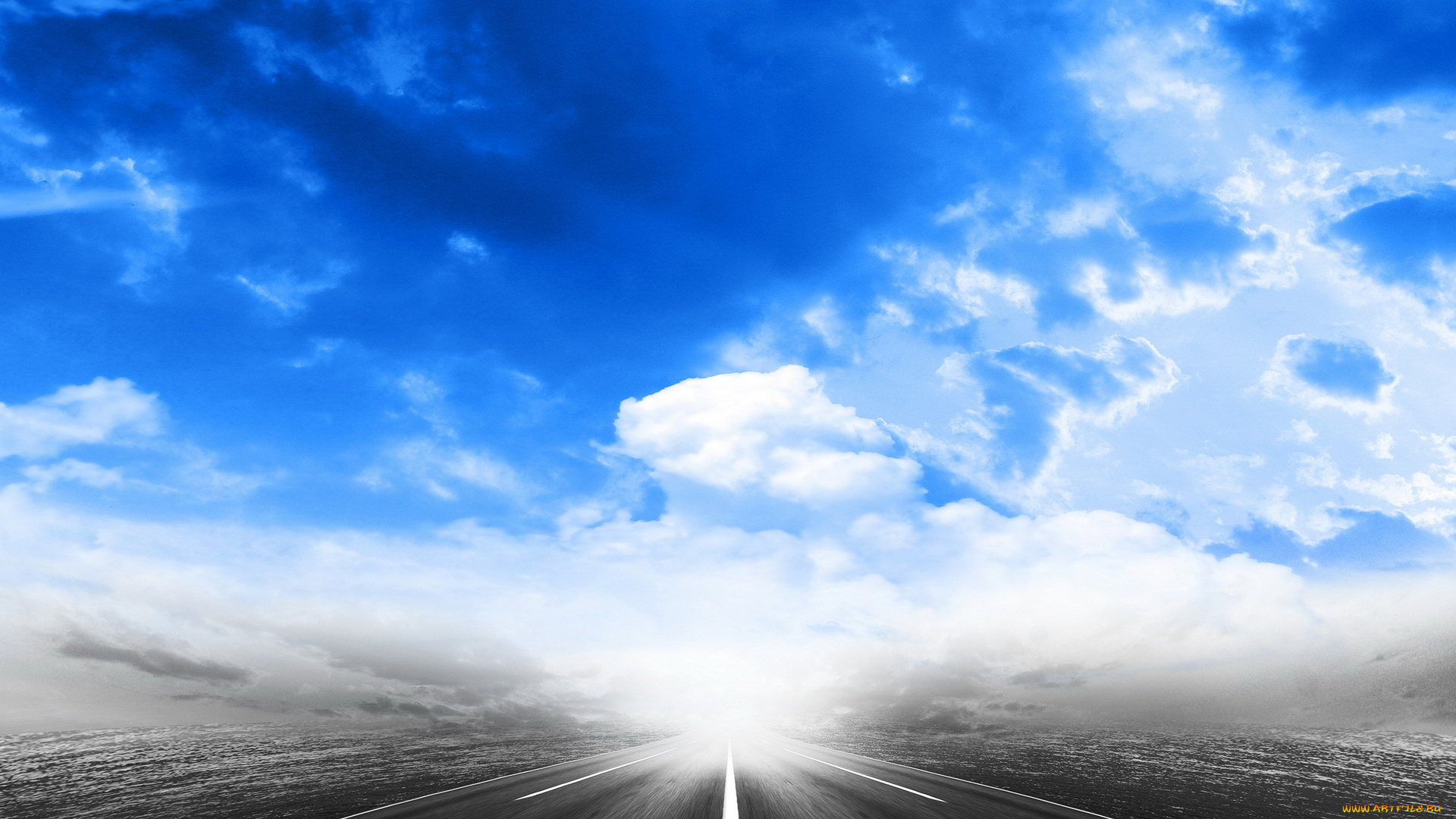 разное, компьютерный, дизайн, шоссе, трасса, дорога, облака, небо