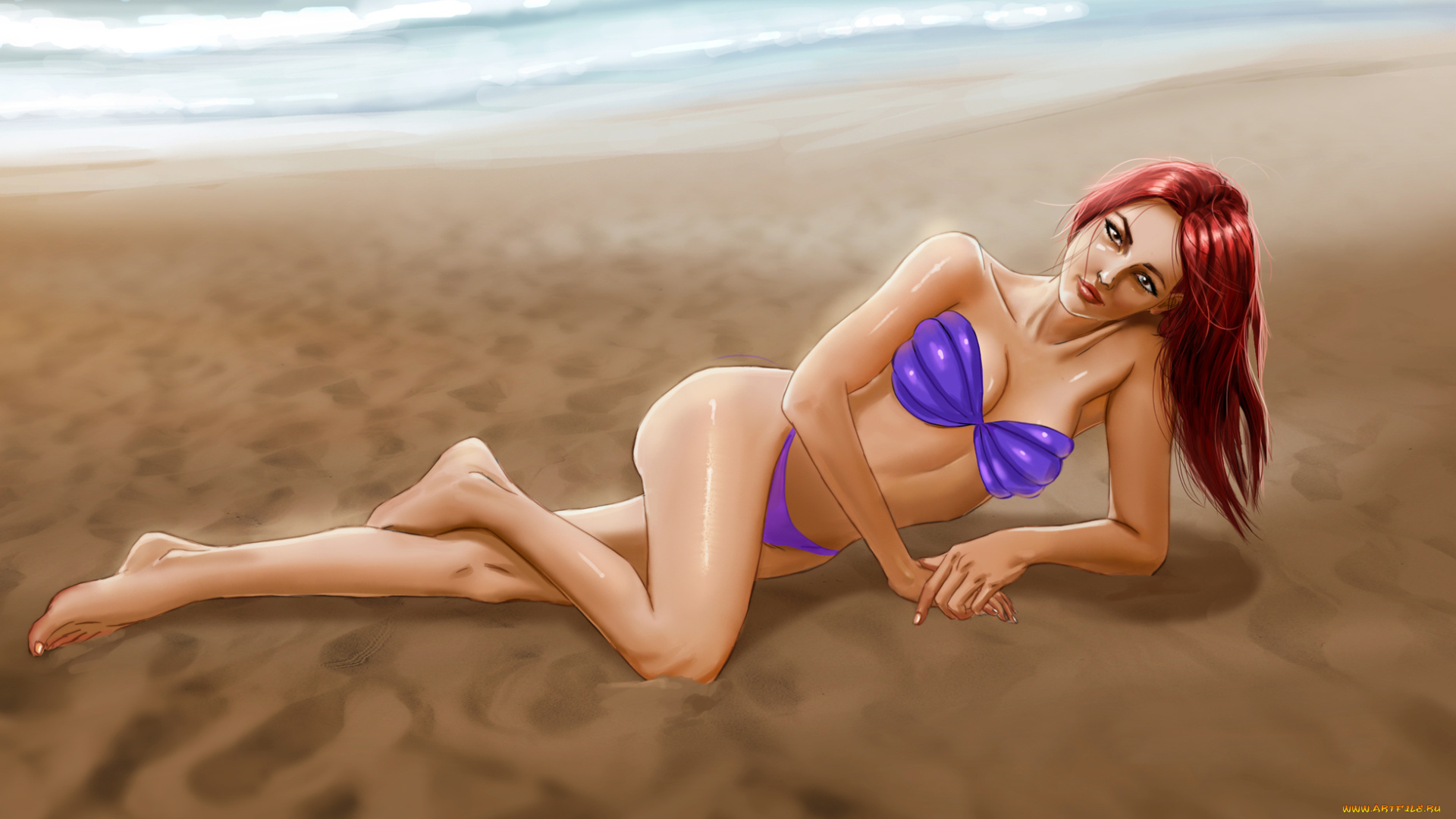 рисованное, люди, девушка, фон, взгляд, пляж, купальник