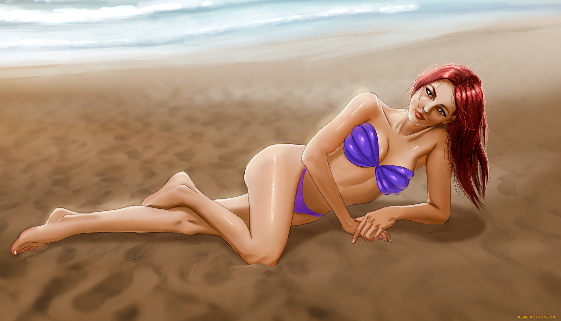 рисованное, люди, девушка, фон, взгляд, пляж, купальник