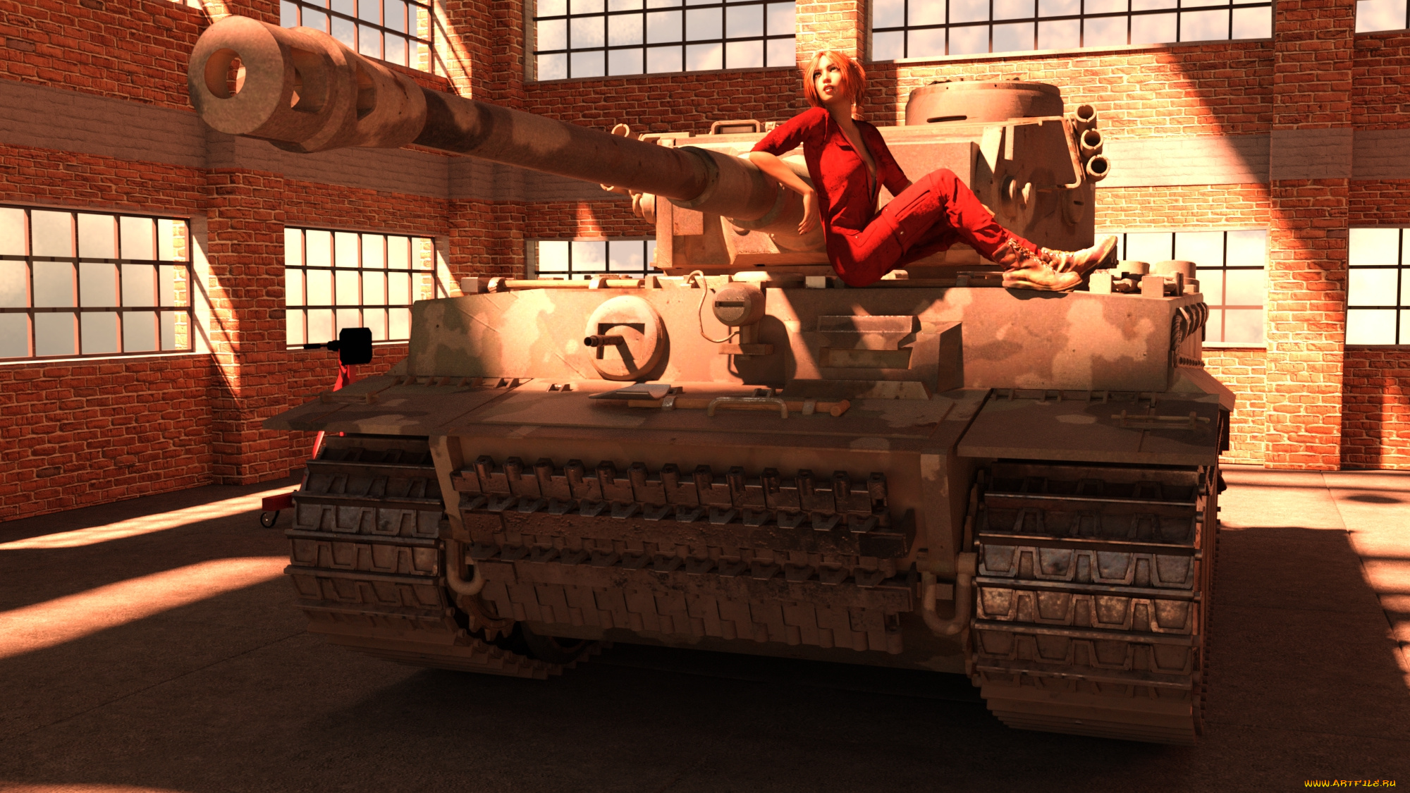 3д, графика, армия, , military, девушка, фон, танк