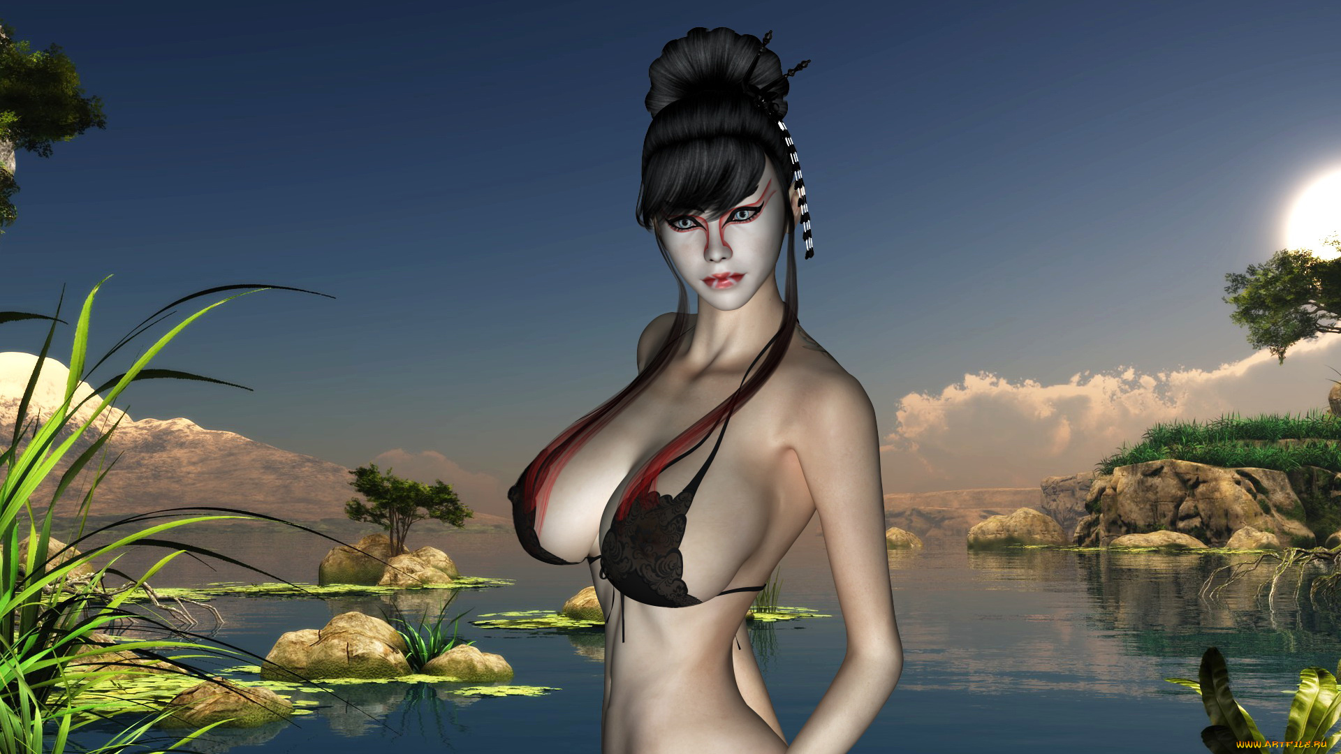 3д, графика, портрет, , portraits, девушка, фон, заводь