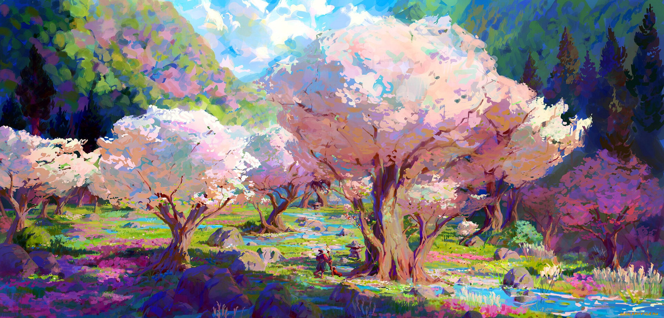 видео, игры, the, legend, of, zelda, , breath, of, the, wild, горы, сад, деревья, камни, речка