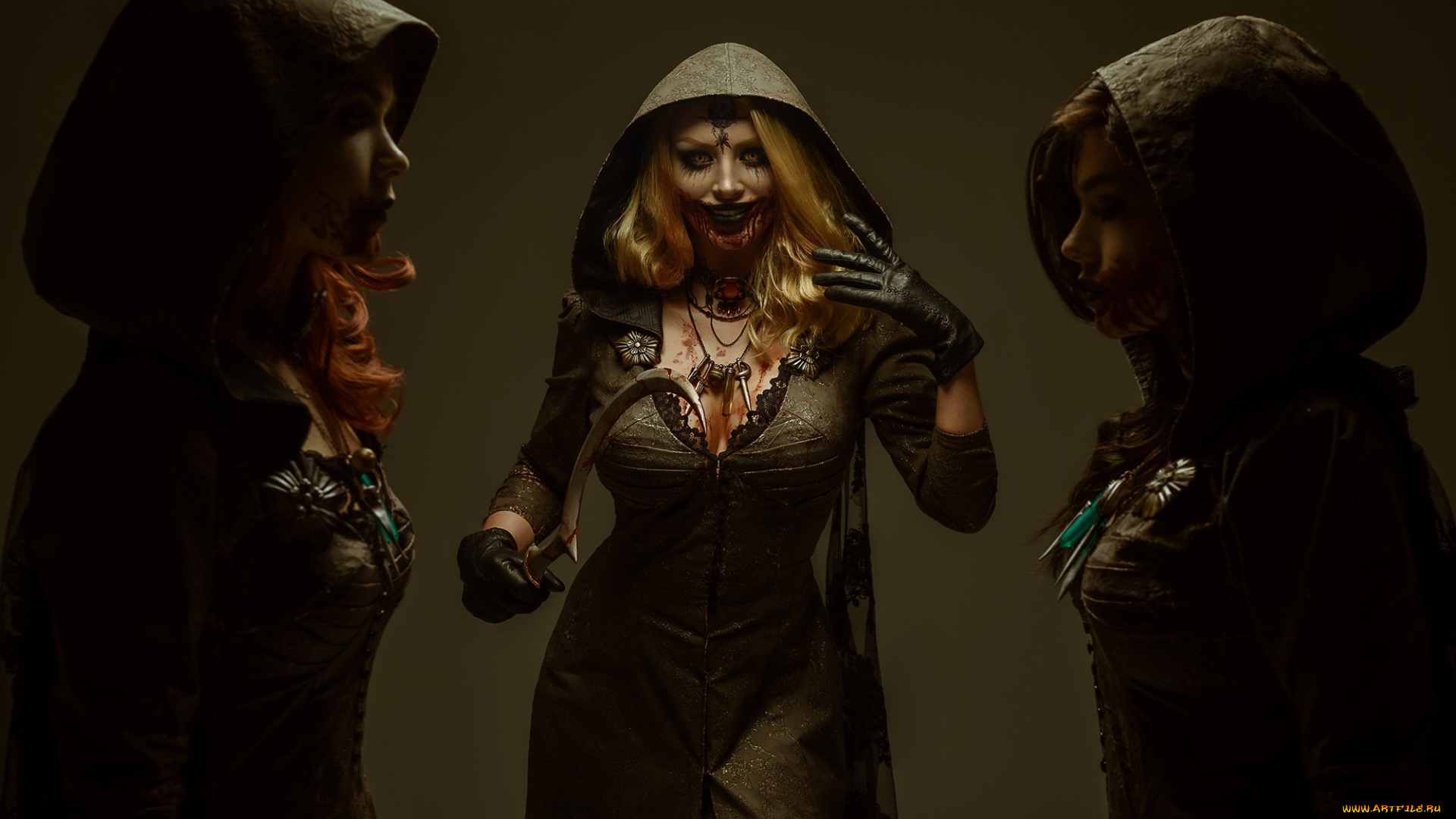 девушки, -, креатив, , косплей, сестры, кровь, оружие, плащи, костюмы