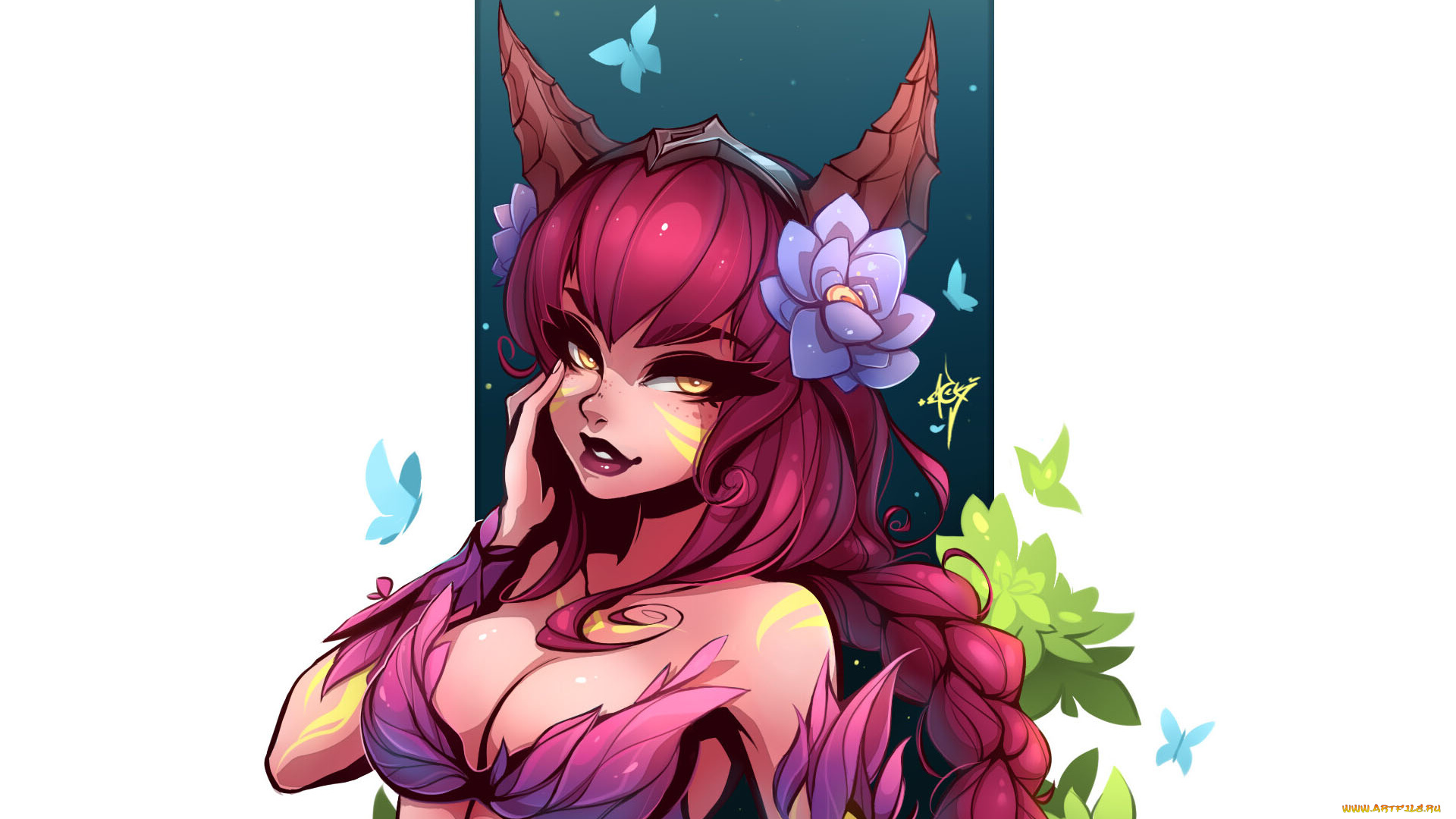 видео, игры, league, of, legends, ahri, цветы, бабочки