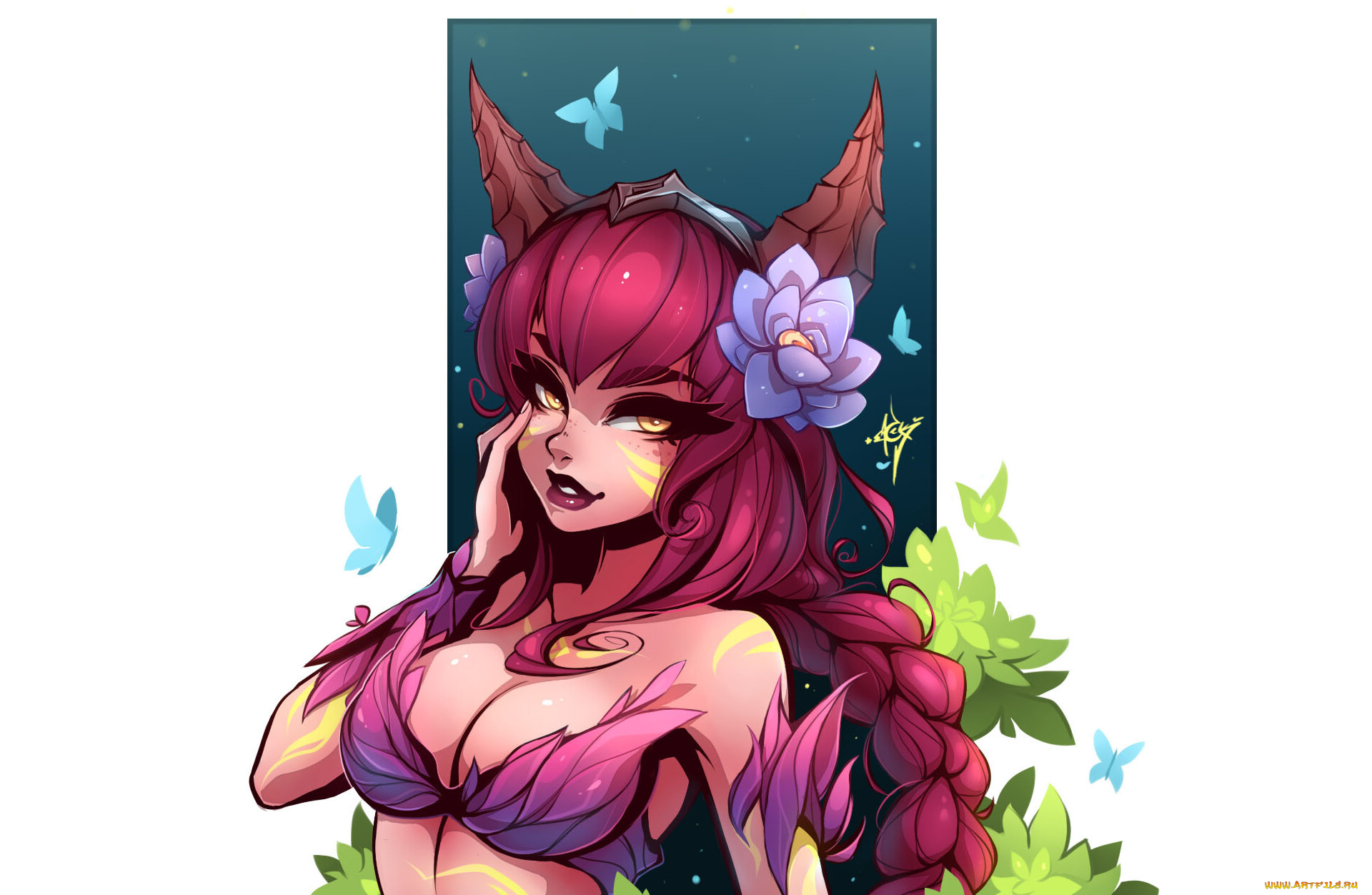 видео, игры, league, of, legends, ahri, цветы, бабочки