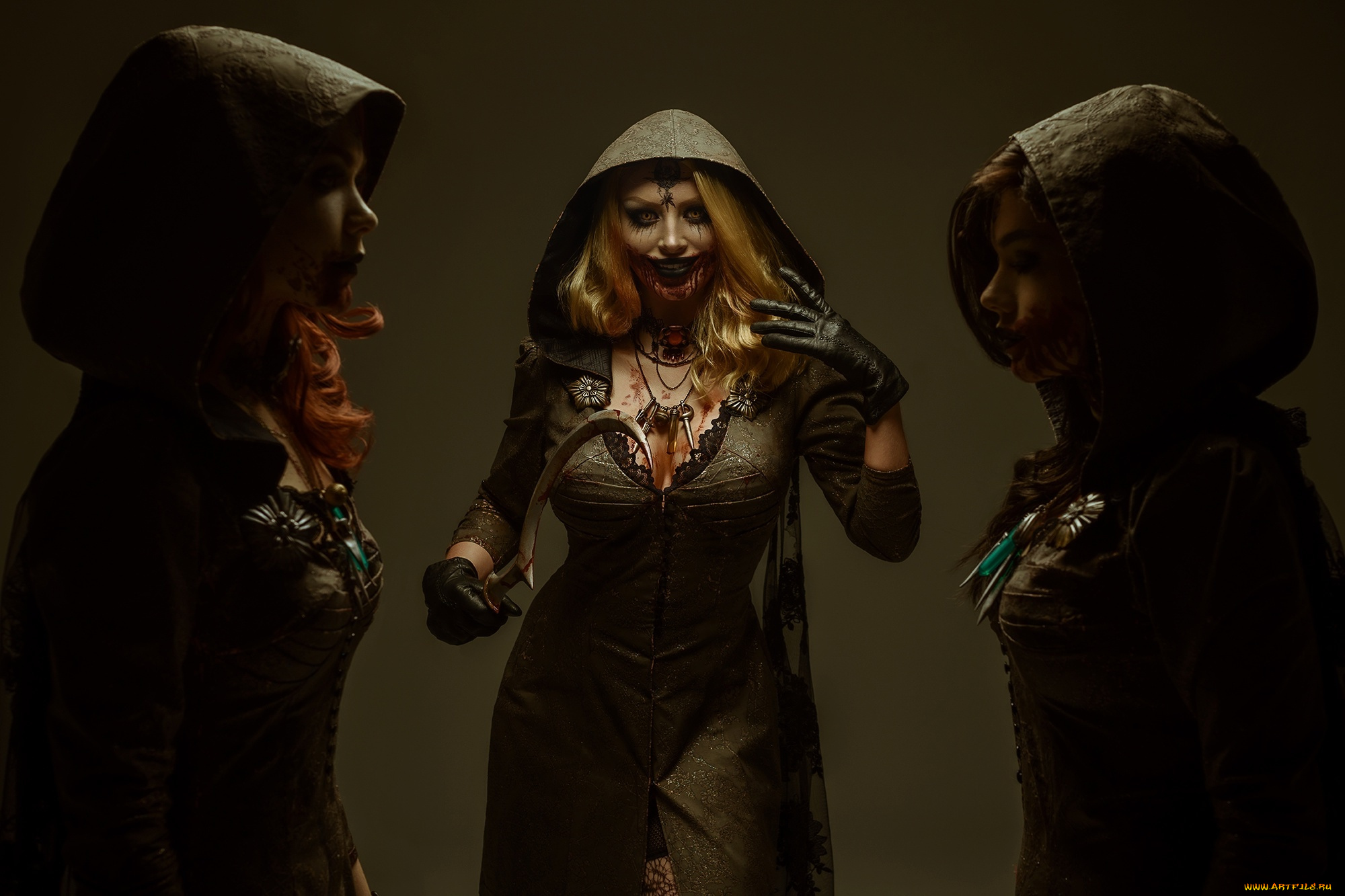 девушки, -, креатив, , косплей, сестры, кровь, оружие, плащи, костюмы