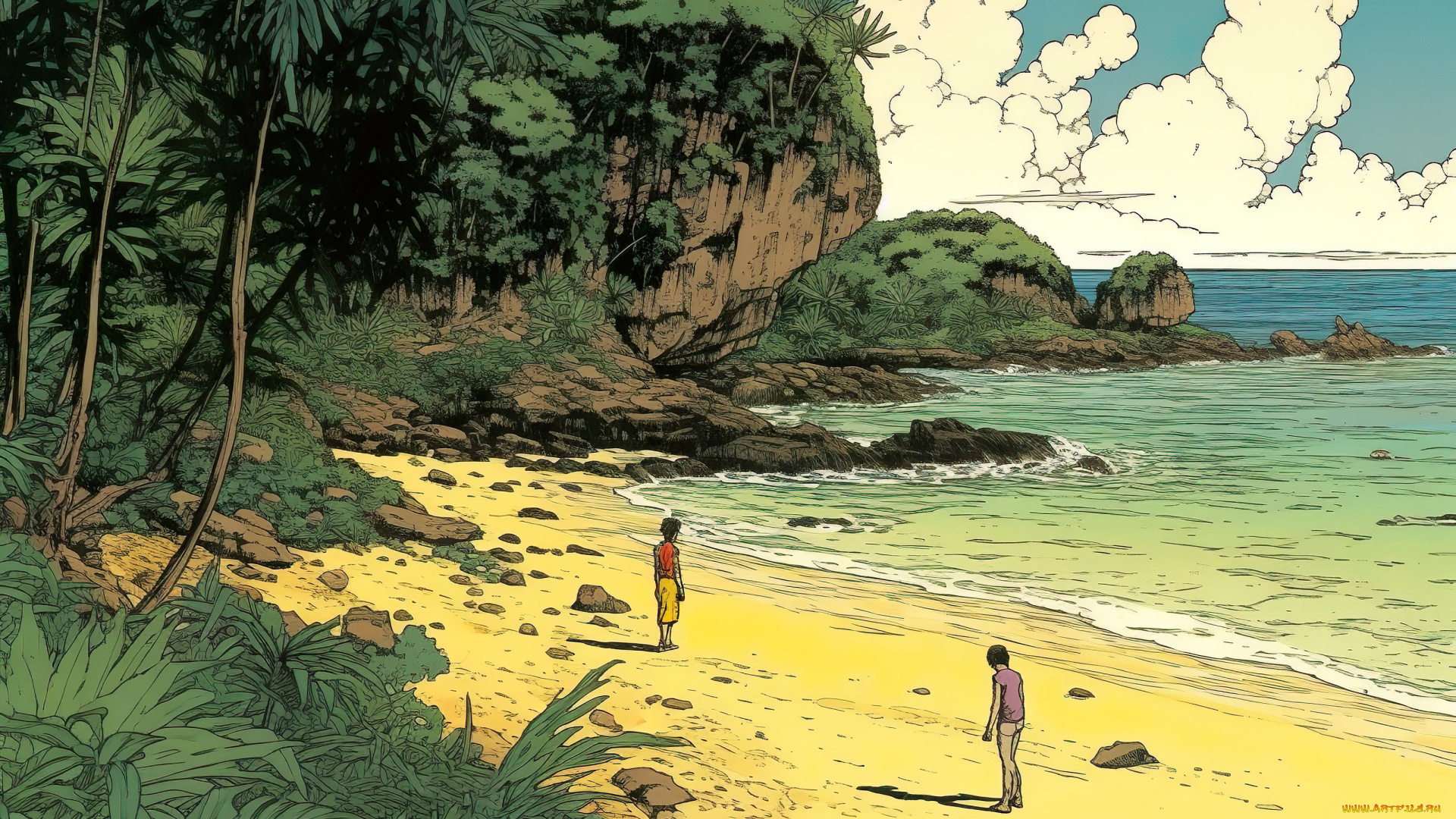 аниме, пейзажи, , природа, побережье