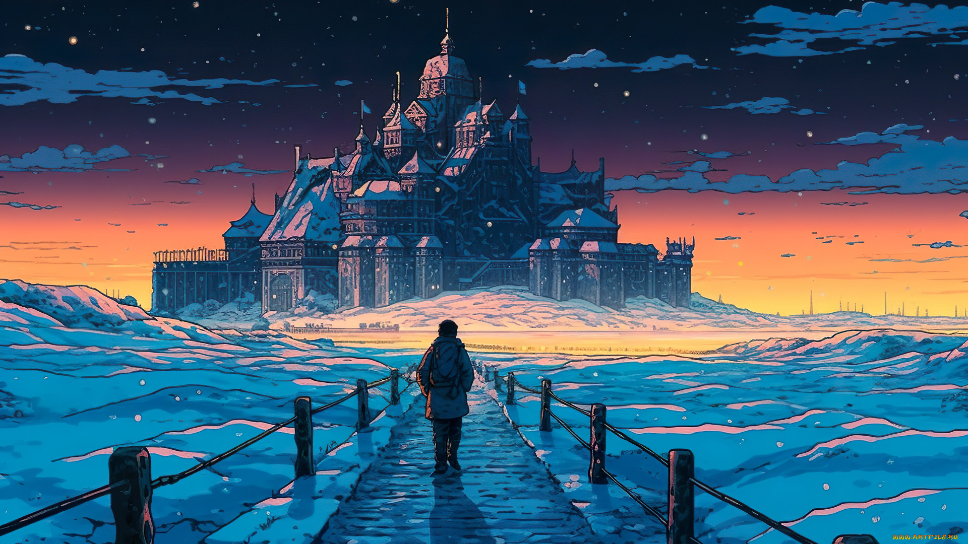 фэнтези, замки, зима, снег