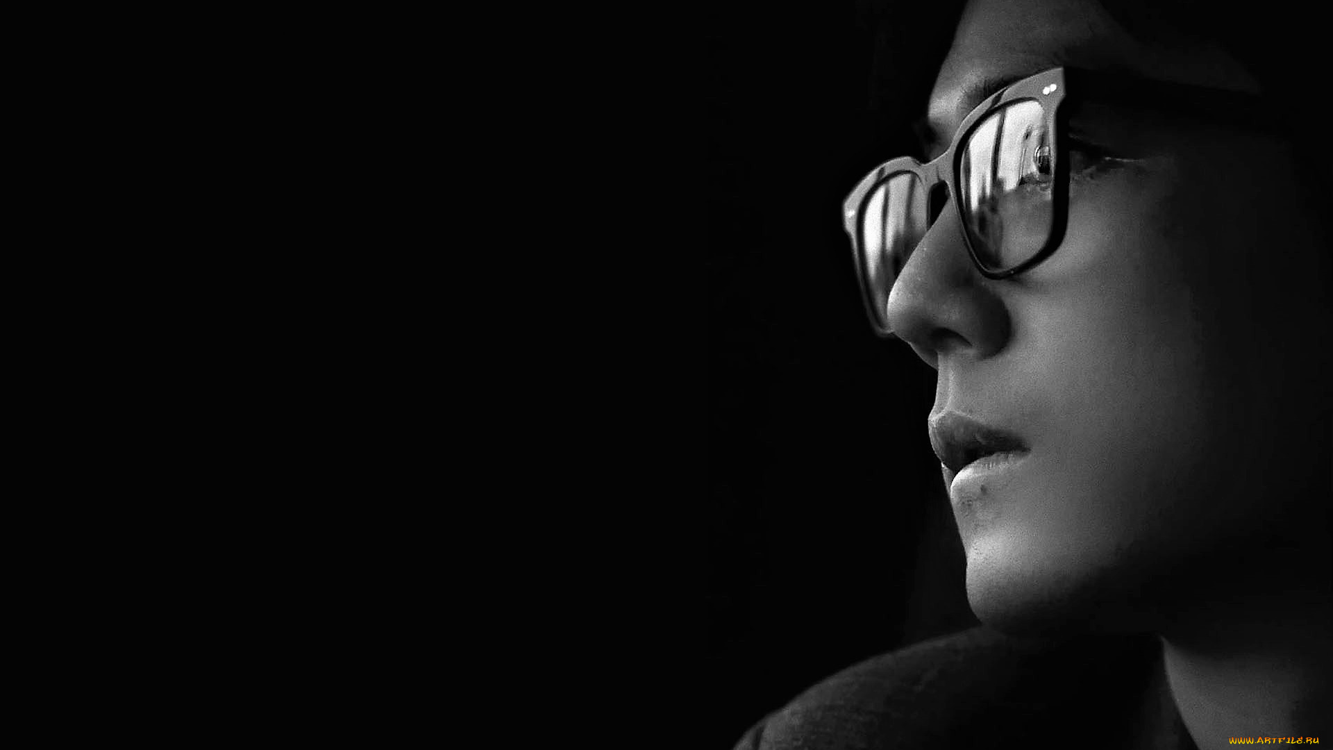 мужчины, xiao, zhan, лицо, очки