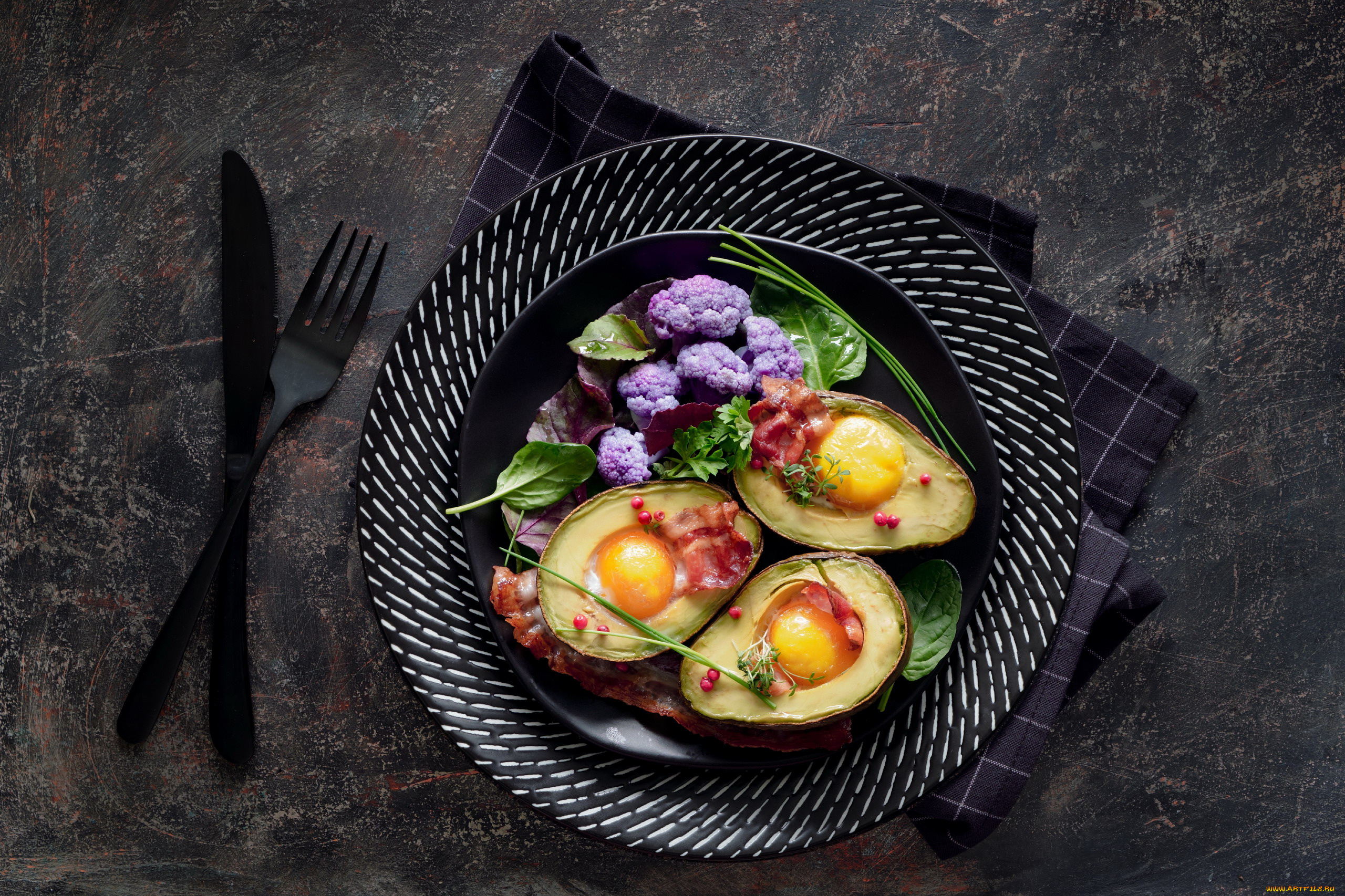 еда, яичные, блюда, шпинат, авокадо, яичница