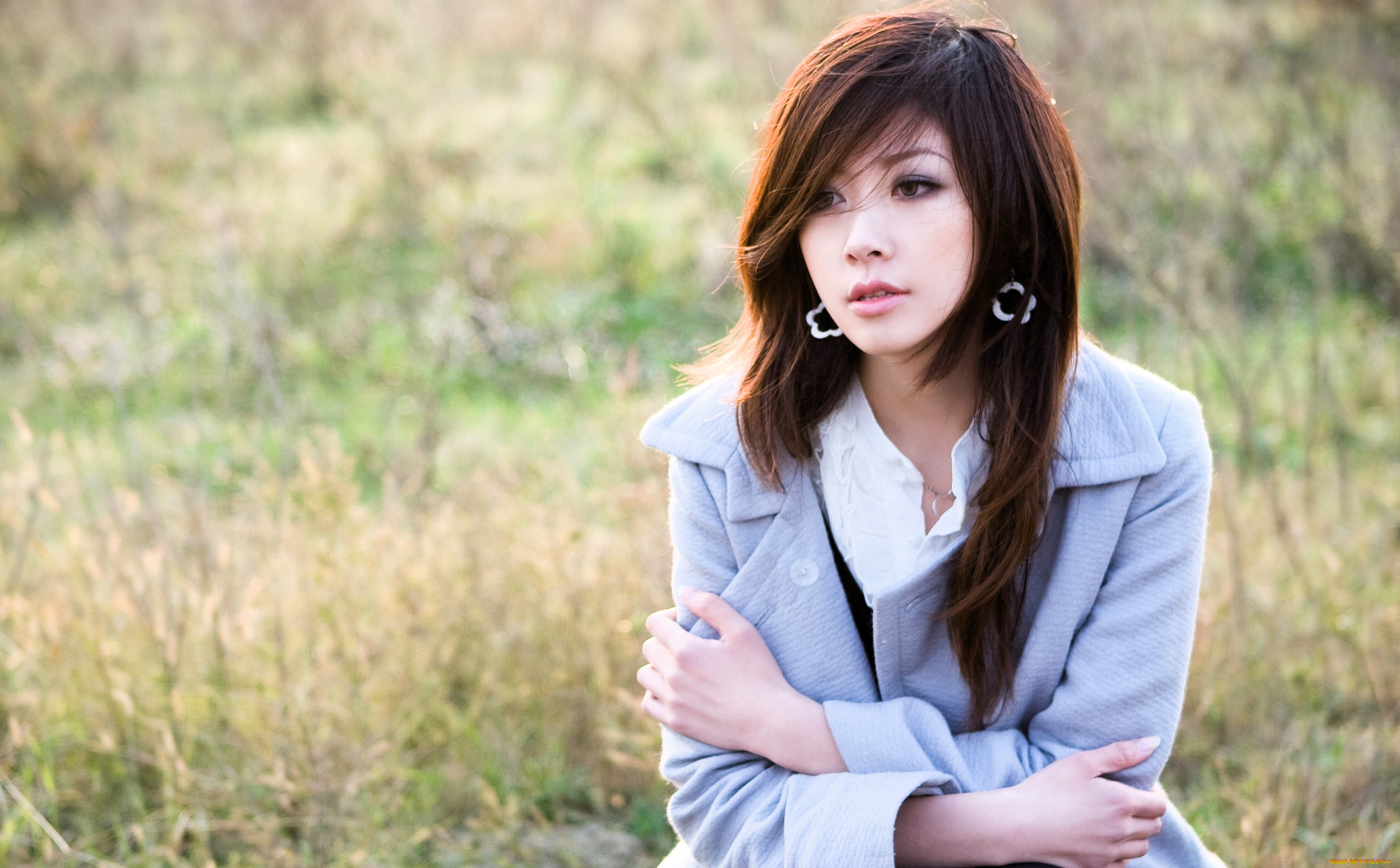 девушки, -, азиатки, шатенка, пальто