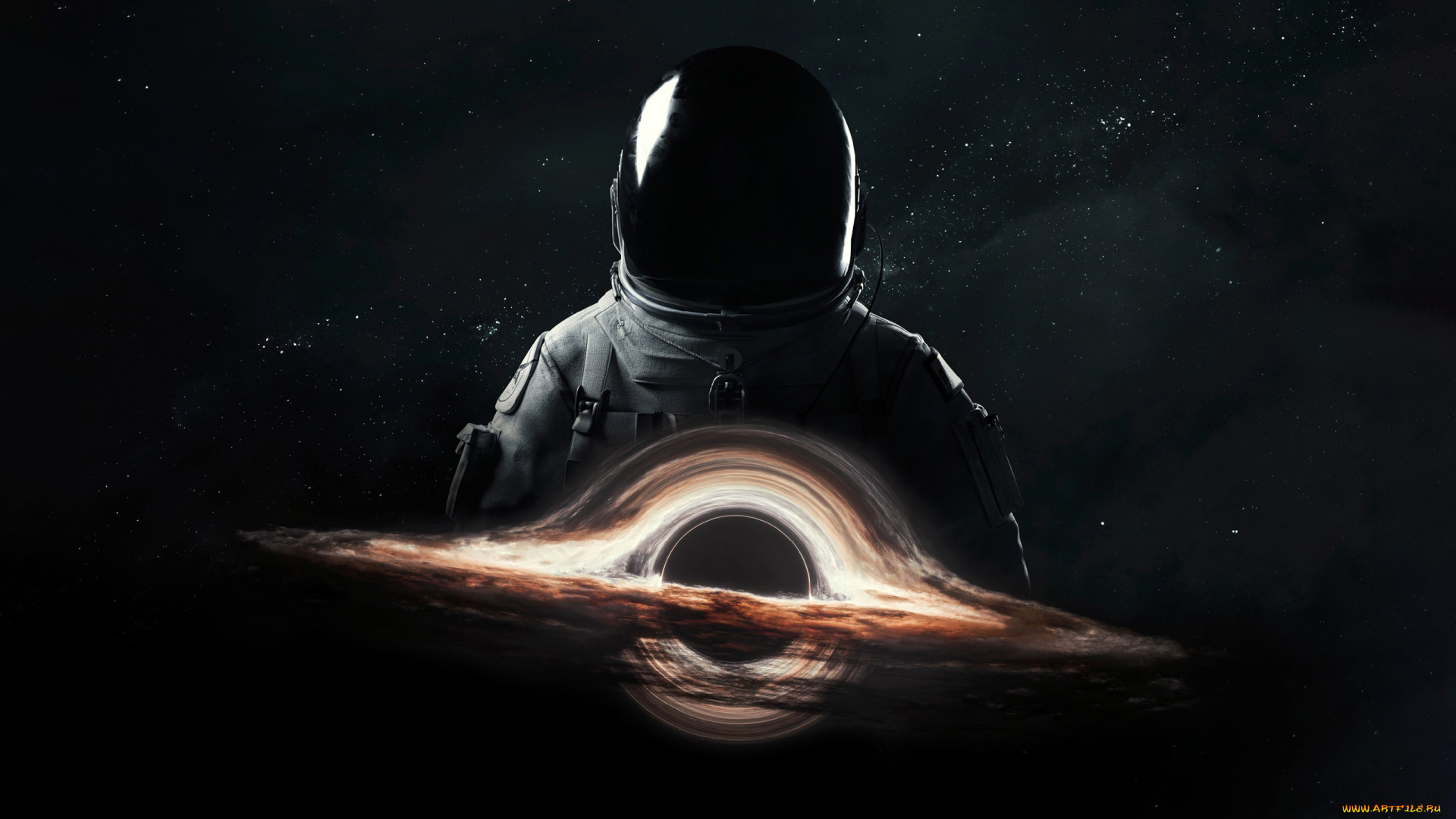 космос, арт, космонавт, черная, дыра