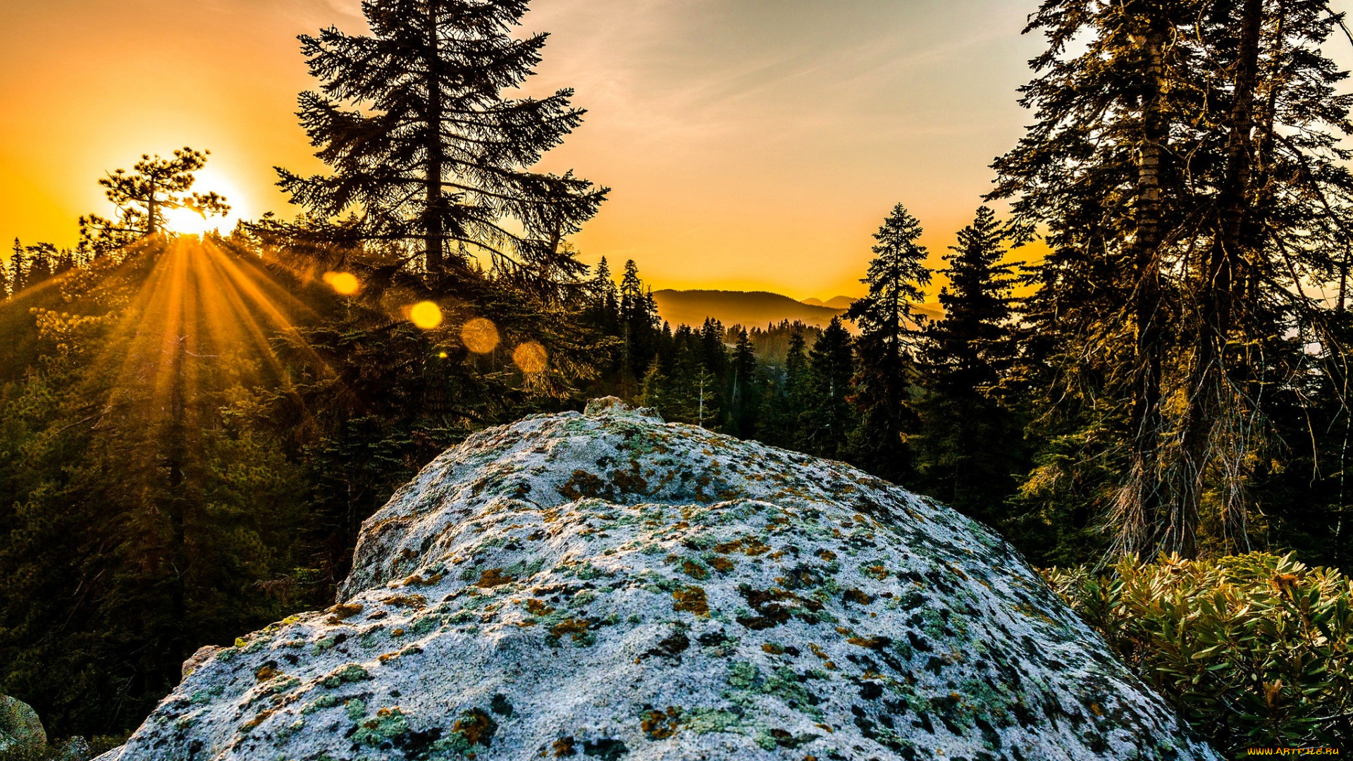 природа, восходы, закаты, камень, горы, лес, рассвет