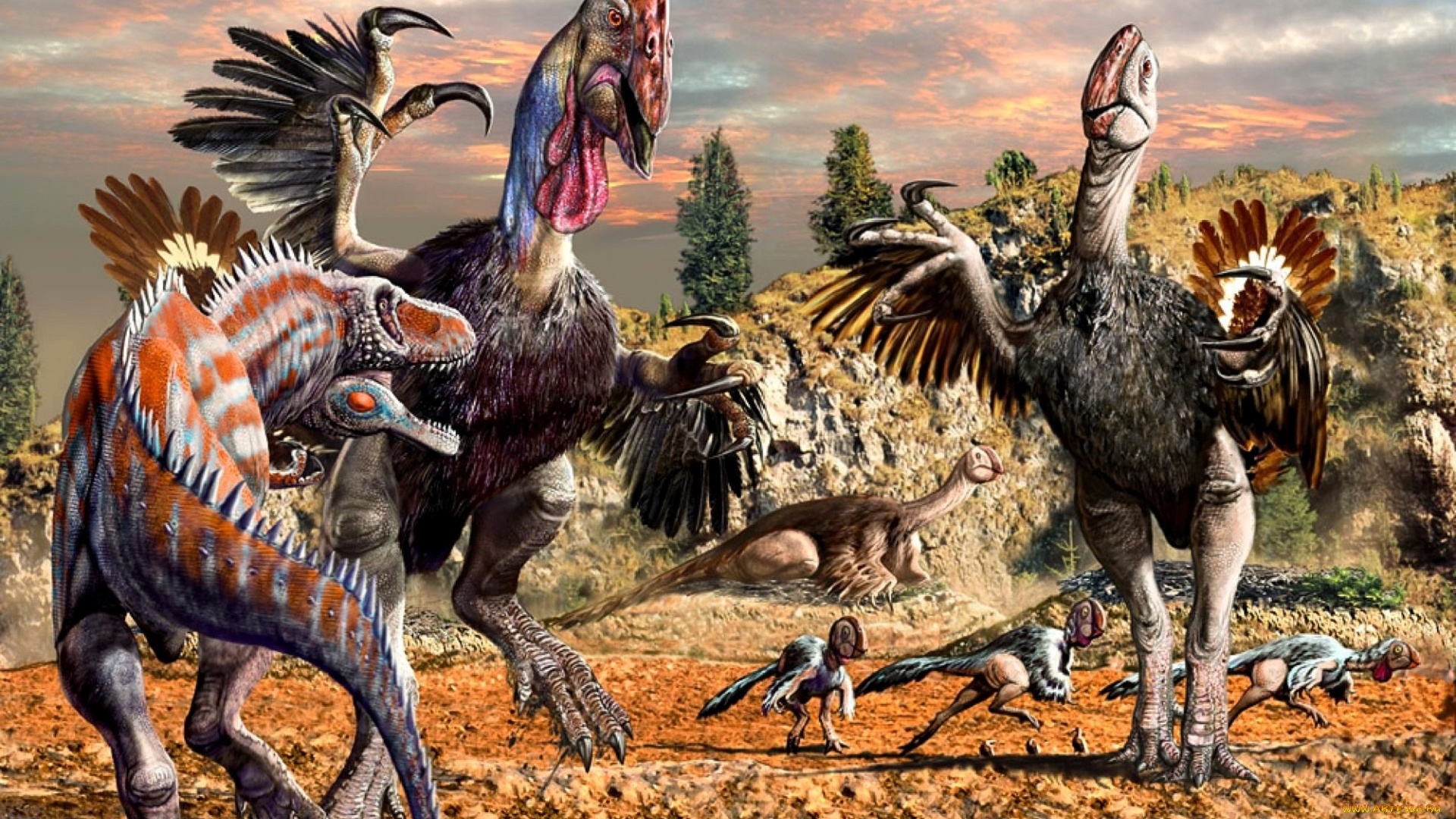 разное, динозавры, перья, детеныши