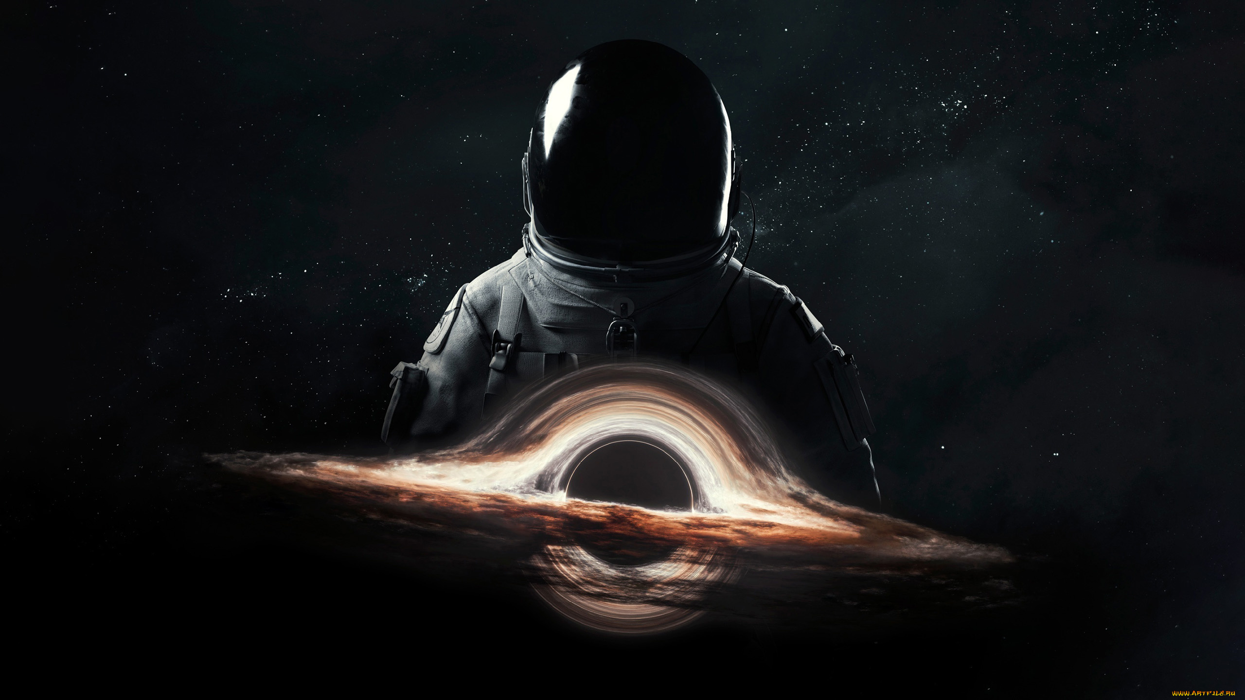 космос, арт, космонавт, черная, дыра