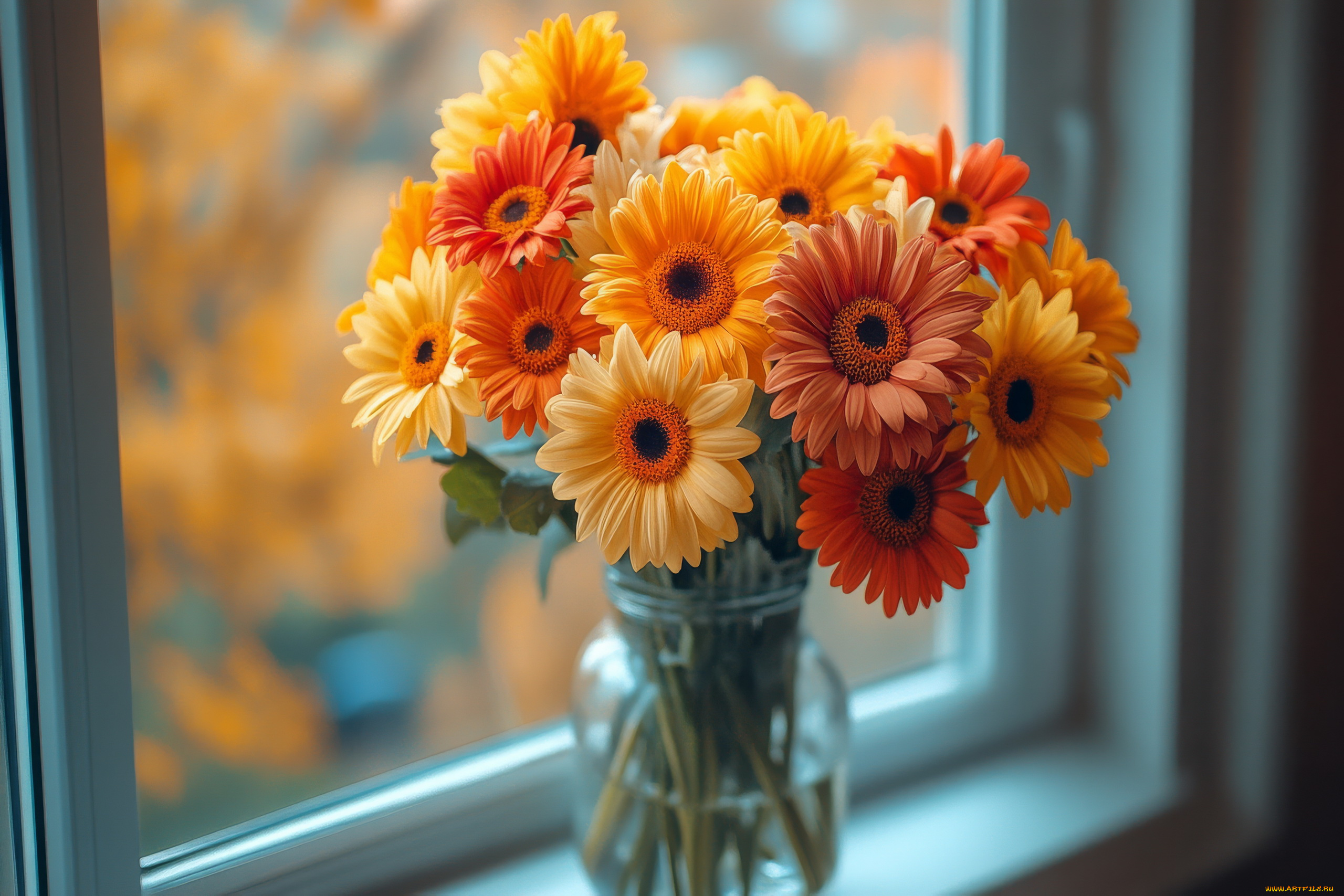 3д, графика, цветы, , flowers, разноцветные, герберы, букет