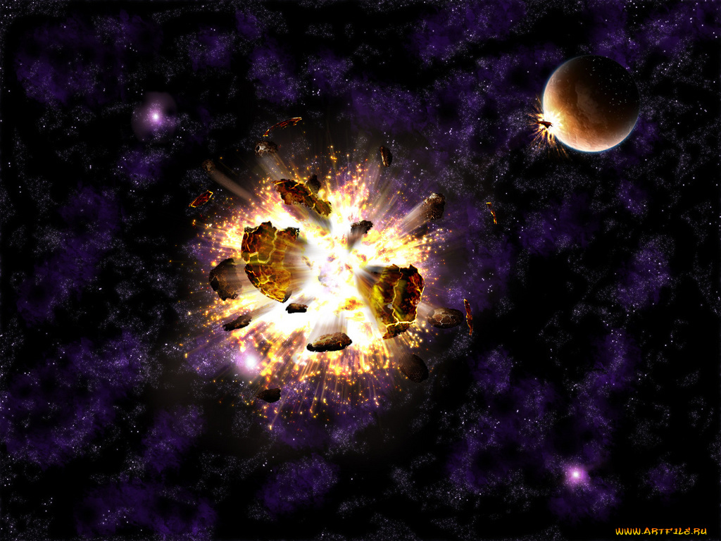 взрыв, астероида, космос, арт