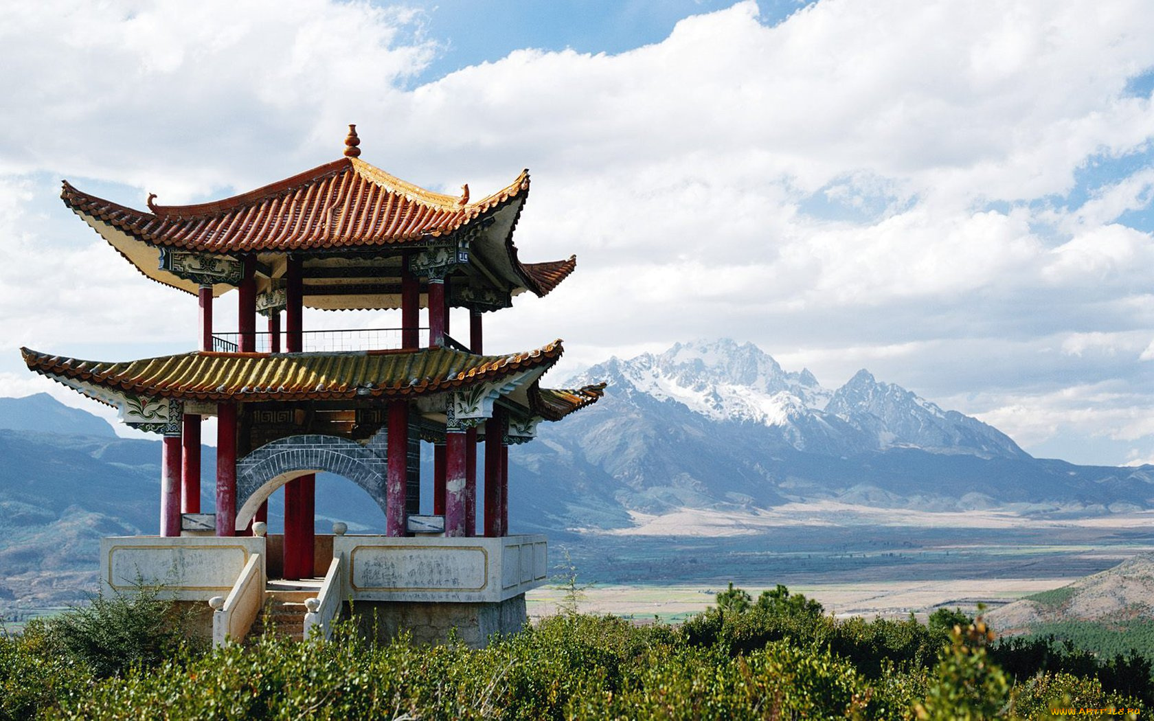 snow, mountain, yunnan, province, china, города, здания, дома